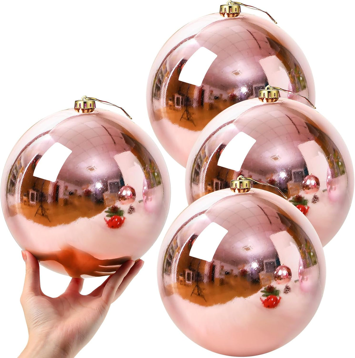 Zubebe - 4 bolas de adornos de Navidad grandes de 8 pulgadas de oro...