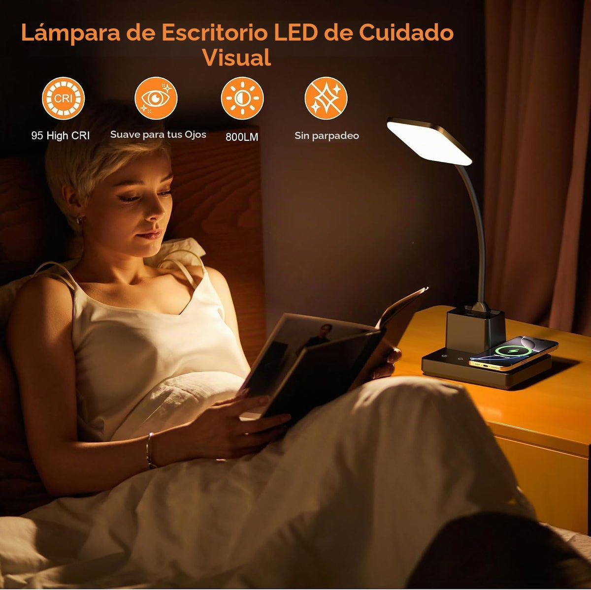 Sailstar - Lámpara de escritorio de carga inalámbrica con carga USB...