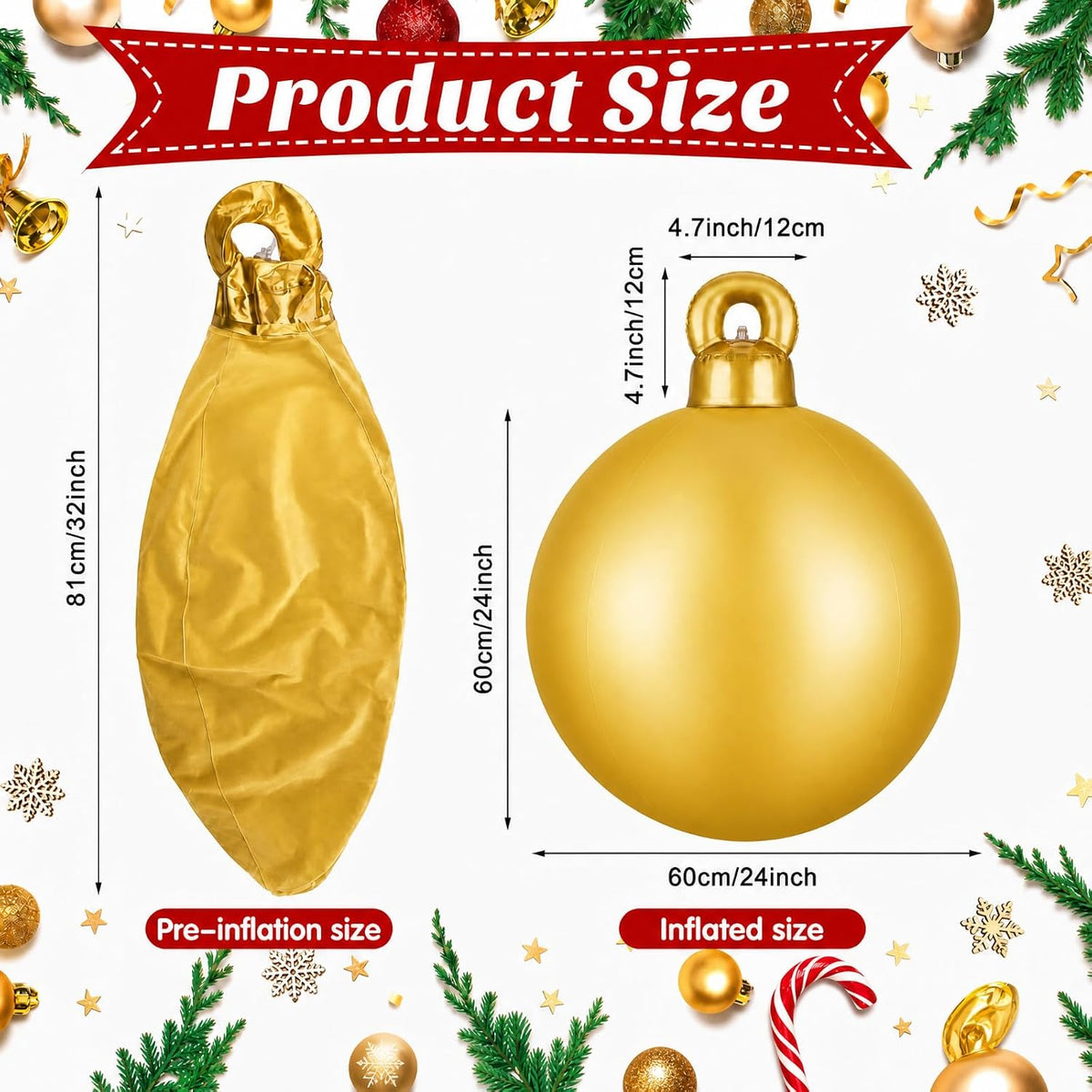 Jetec 2 bolas inflables gigantes de Navidad de 32 pulgadas, color d...