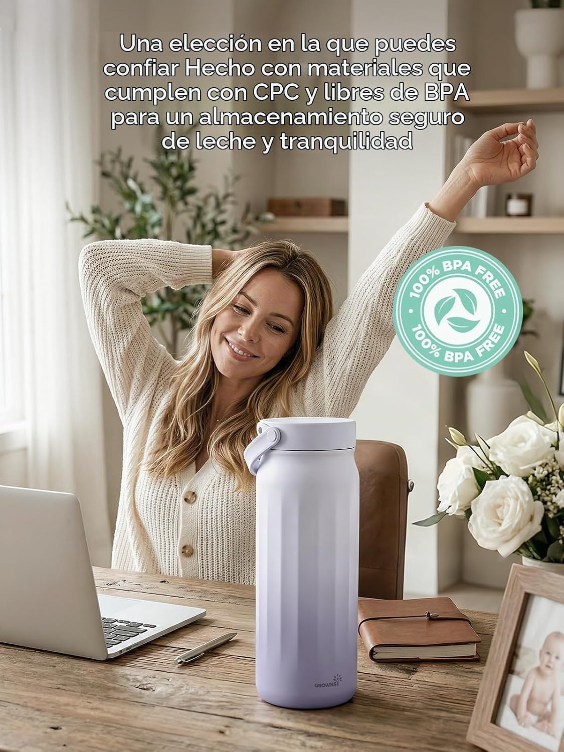 Grownsy Enfriador portátil de leche materna de 22 oz para trabajo y...
