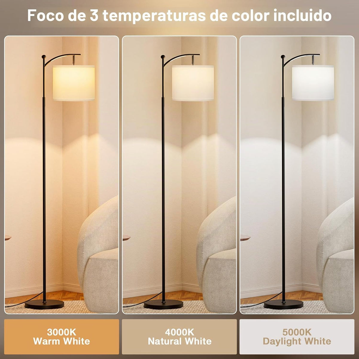 Ambimall Lámpara de pie de 60 pulgadas con 3 temperaturas de color,...