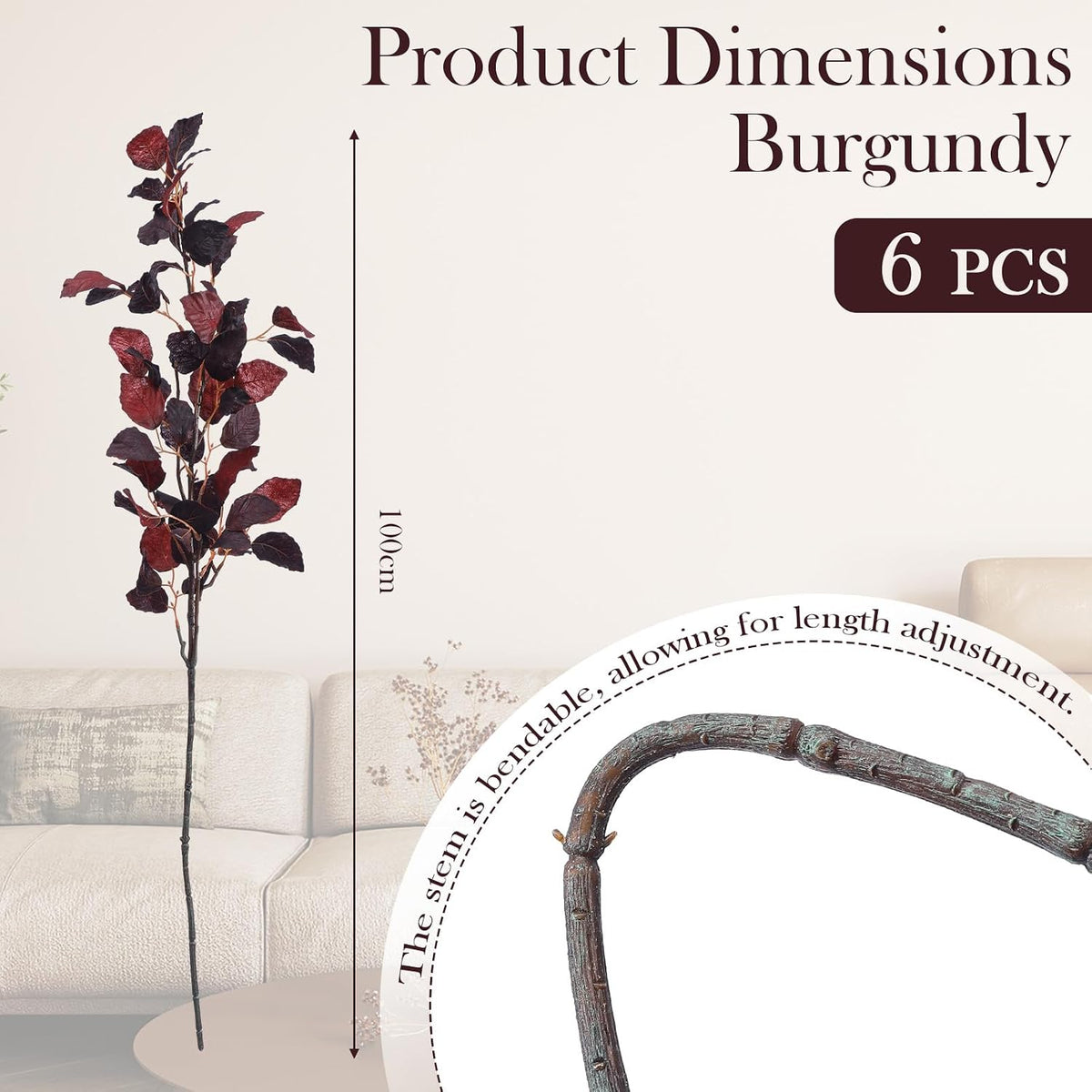 Wavwavw 6 ramas de hojas artificiales de otoño burdeos, decoración...