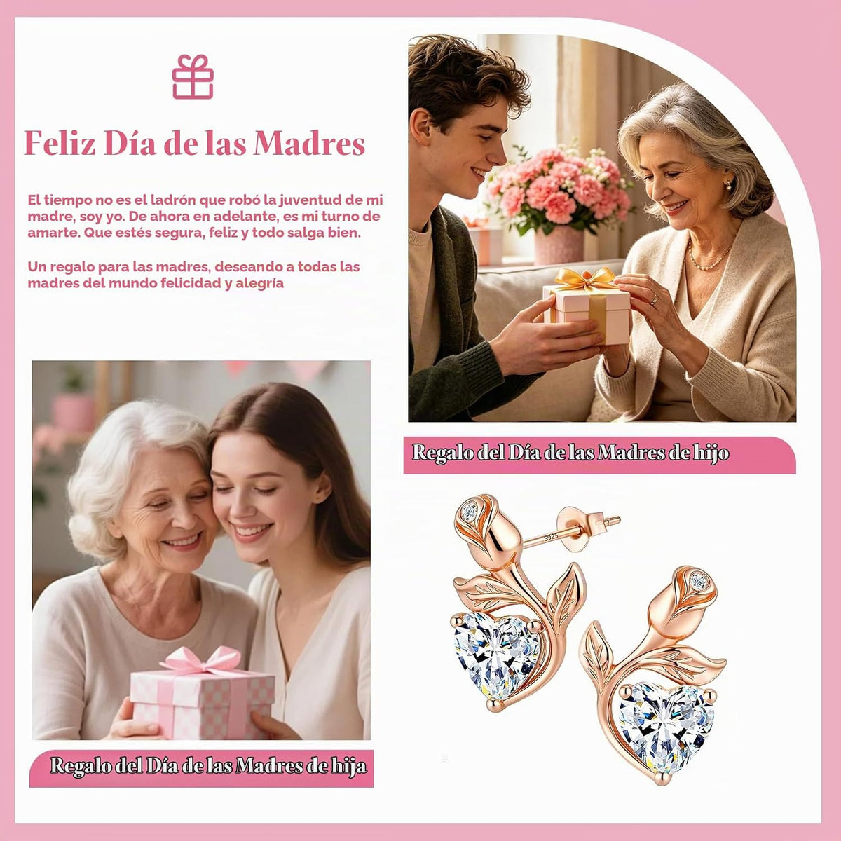 JACUPO Aretes de tuerca con piedra natal de corazón rosa de 0.8 qui...