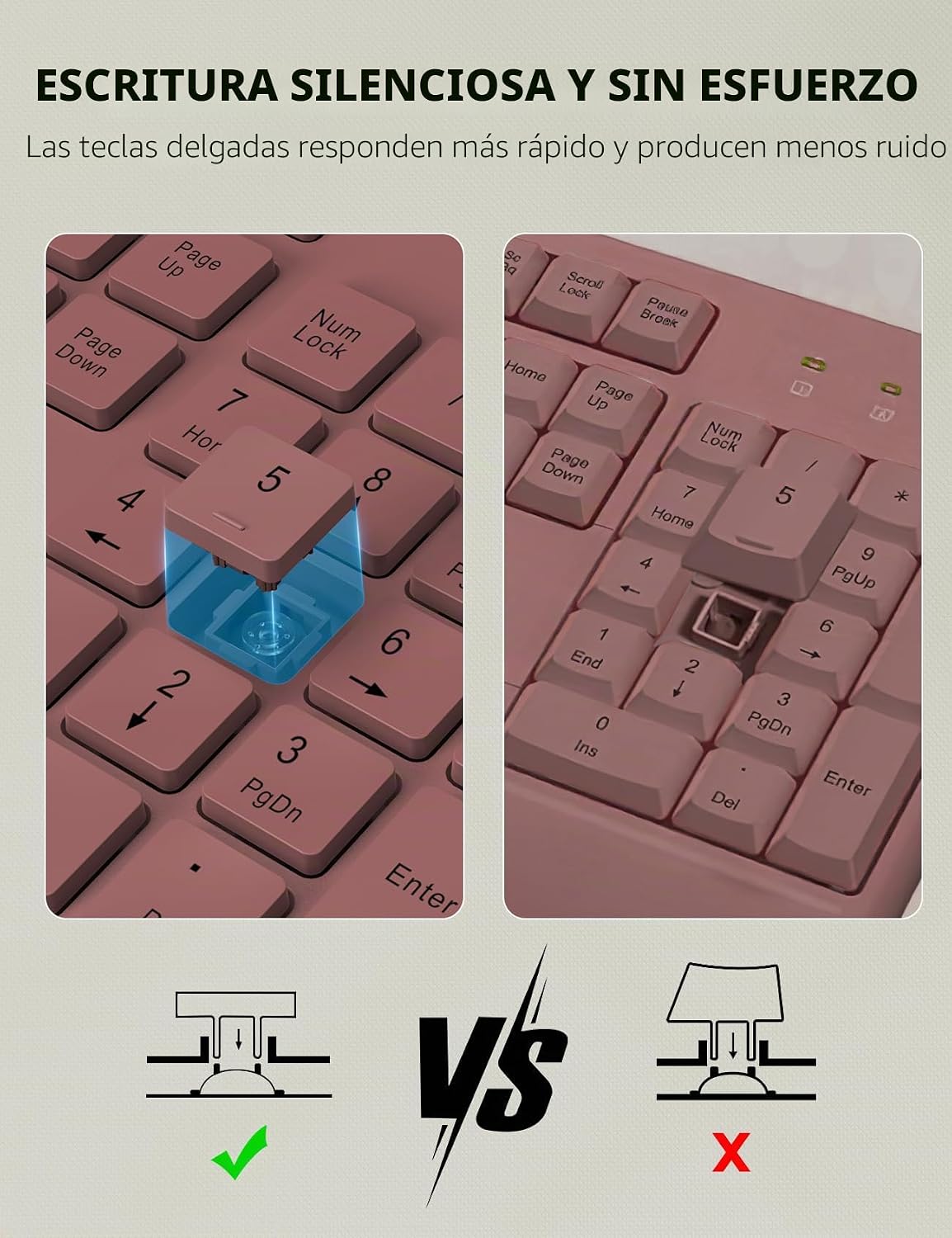 Combo de teclado y mouse inalámbricos: reposamuñecas ergonómico y d...