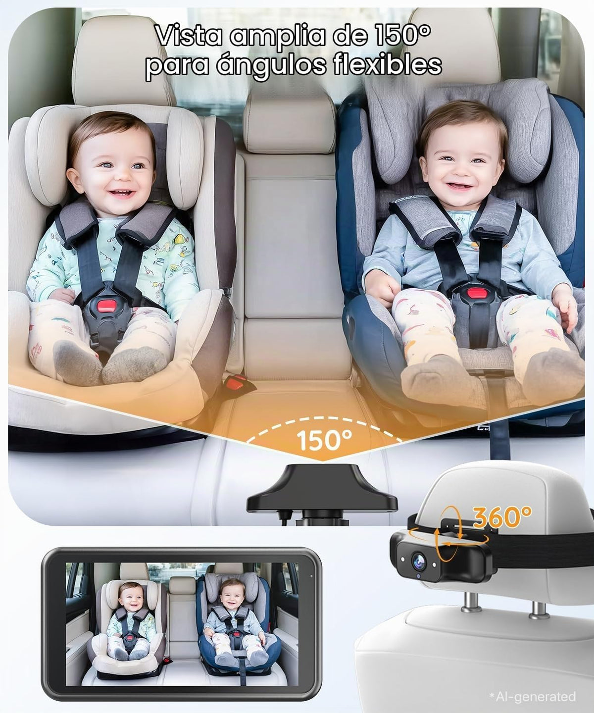 Babyvue BC1 - Cámara de coche para bebé, monitor 1080P de 4.5 pulga...