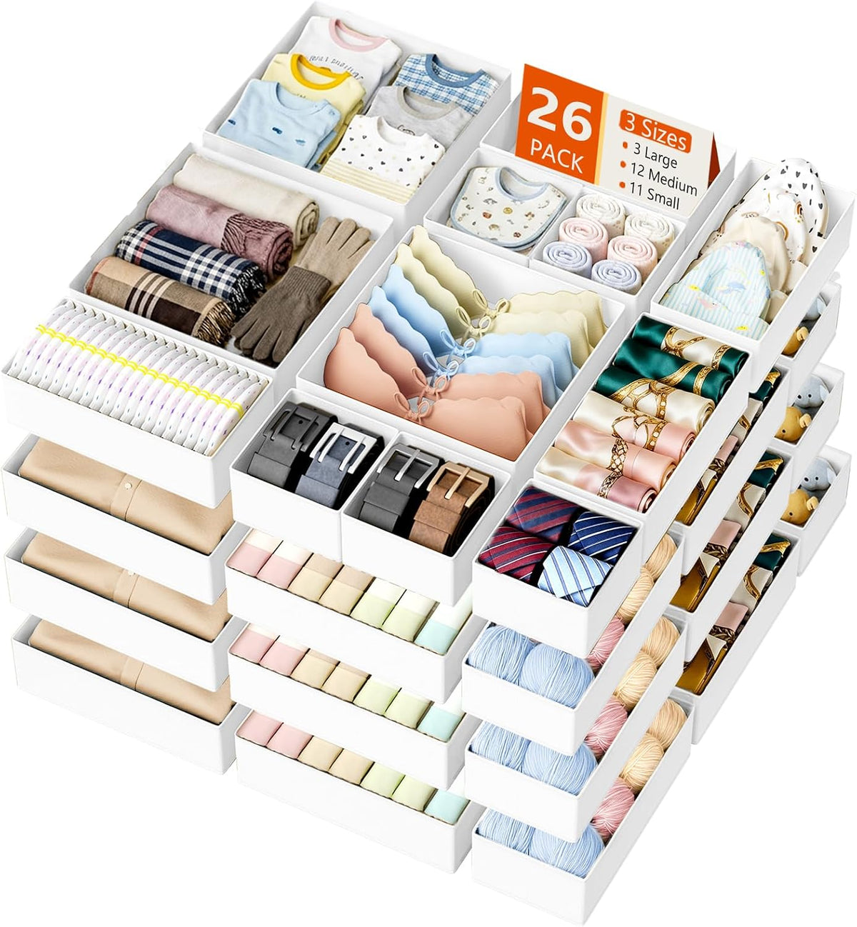 DIMJ Organizador de cajones para almacenamiento de ropa, paquete de...