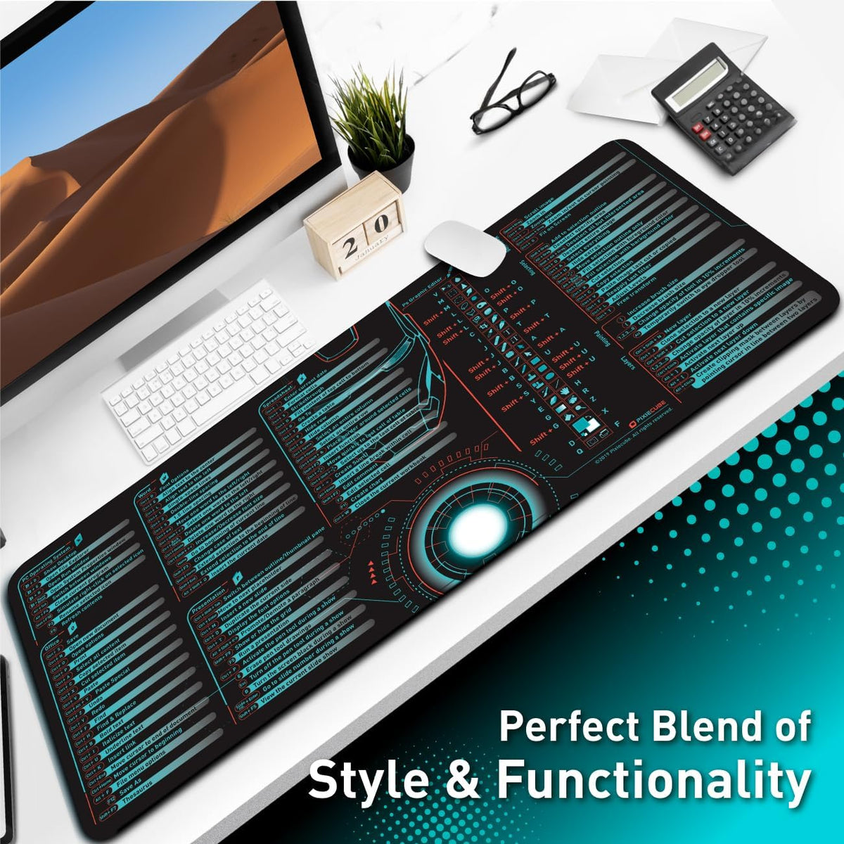 Pixiecube - Alfombrilla extendida para mouse con teclas de acceso r...