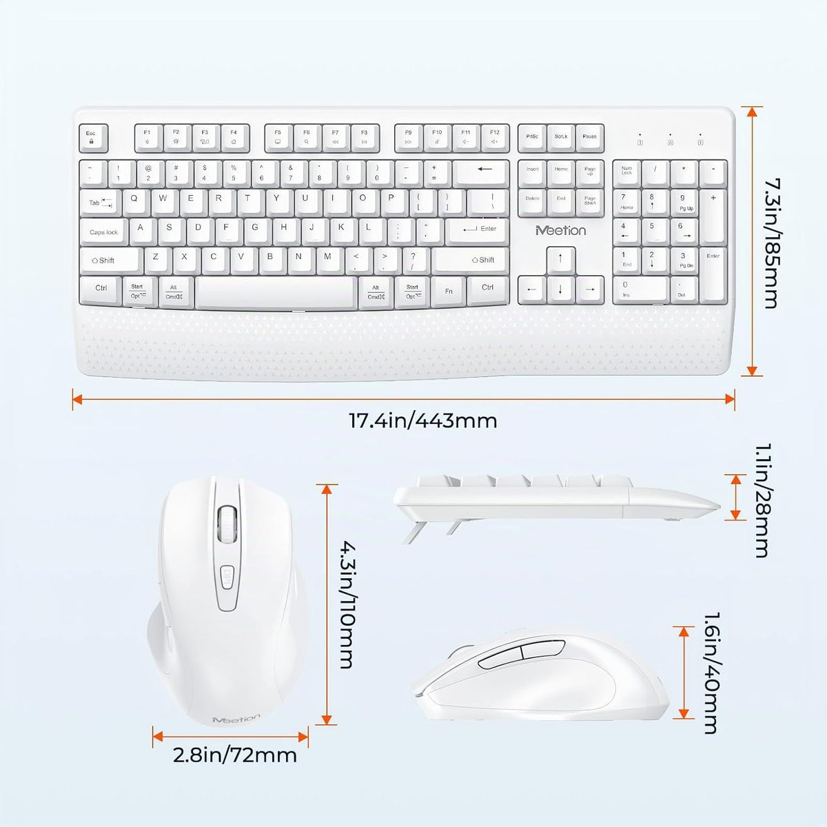 MEETION Combo de teclado y mouse inalámbricos blancos, tamaño compl...