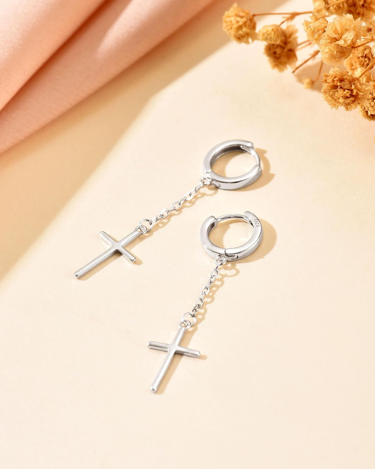 Aretes colgantes de plata de ley 925 con cruz para mujer, chapados...