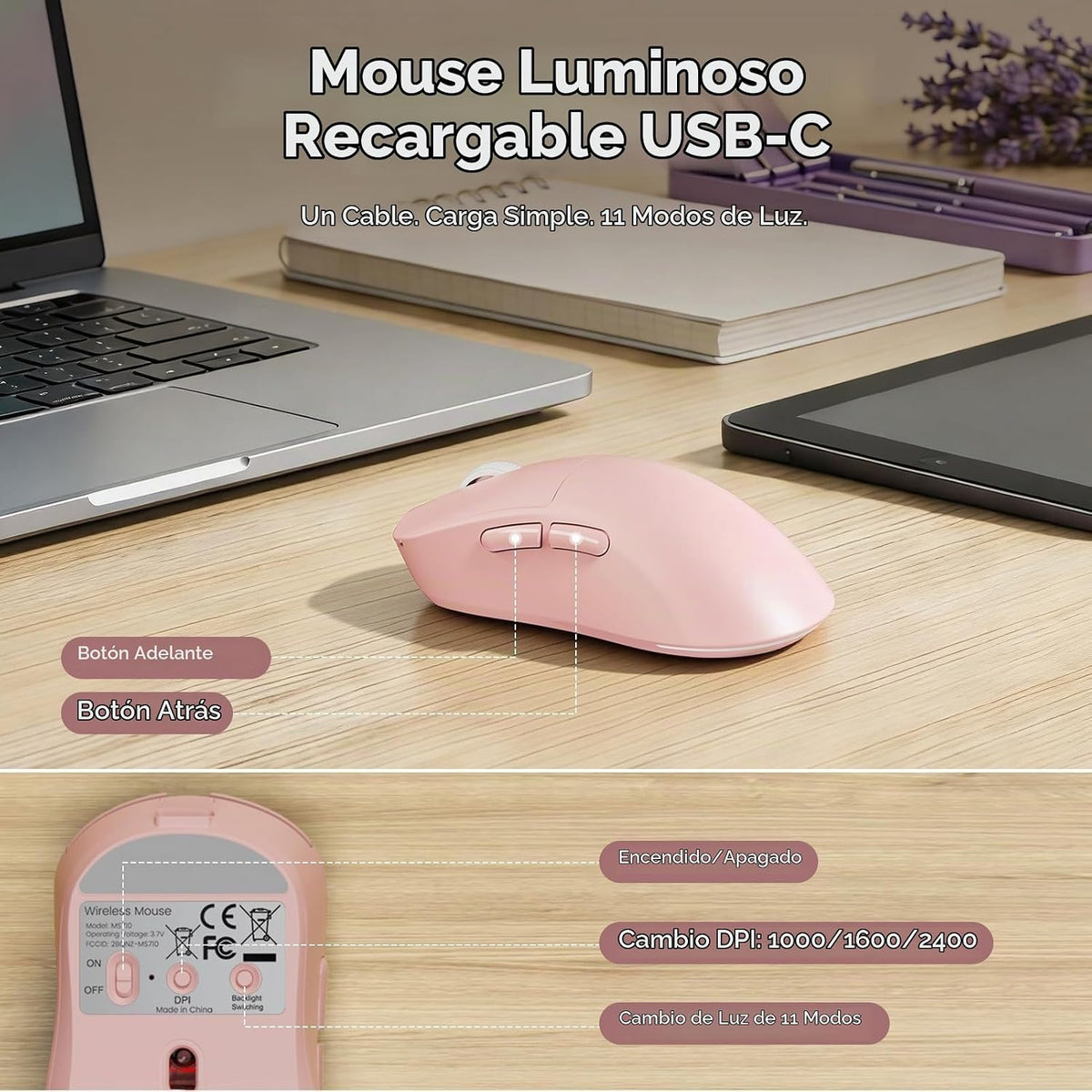 Combo de teclado y mouse inalámbricos retroiluminados, teclado retr...
