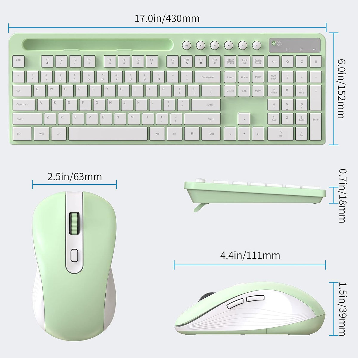 MARVO Wirelss - Combo de teclado y mouse con soporte para teléfono,...
