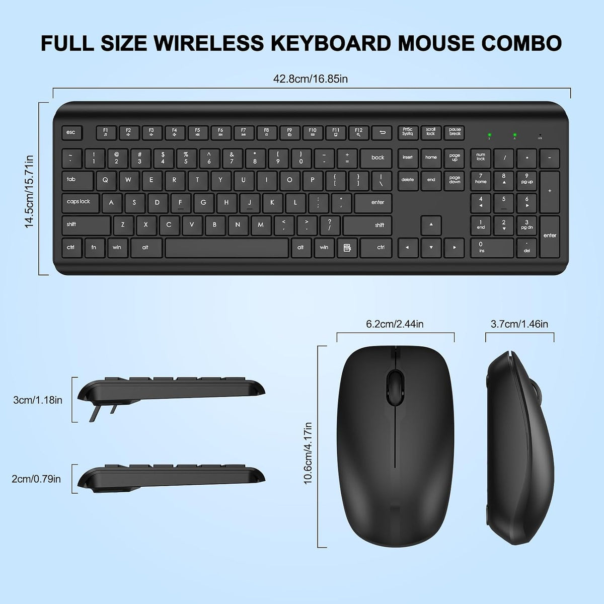 Combo de teclado y mouse inalámbricos, teclado ergonómico silencios...