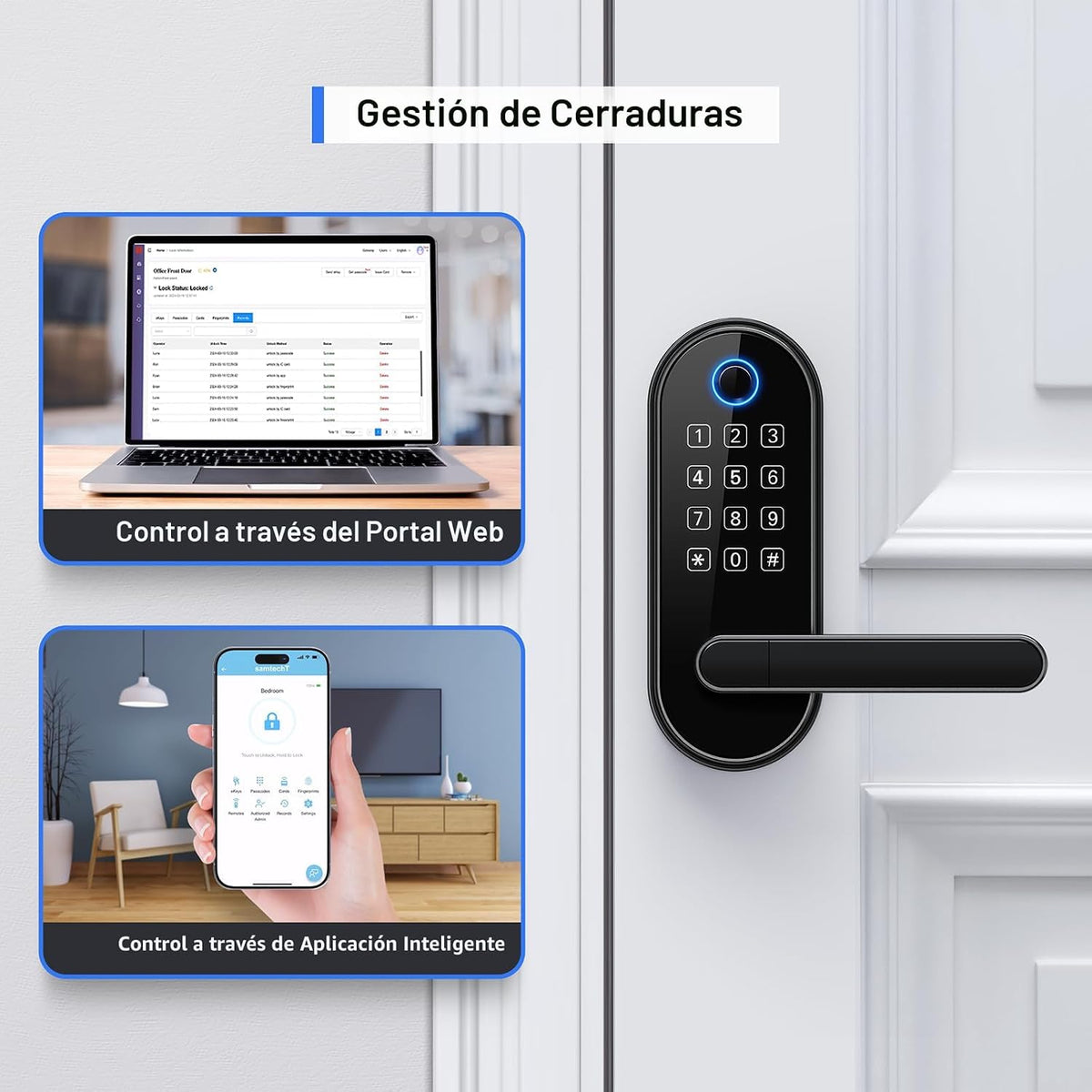 Cerradura inteligente de huellas dactilares Bluetooth con mango y t...