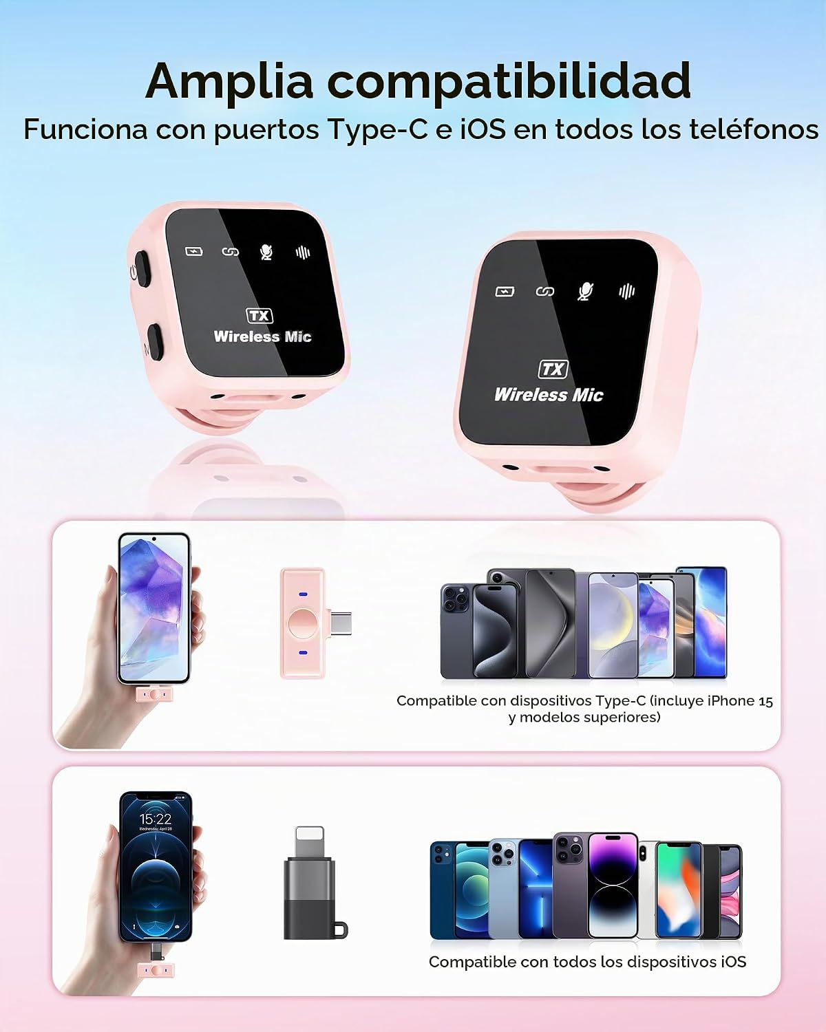 KUKIHO Micrófono Lavalier inalámbrico para iPhone, iPad y Android c...