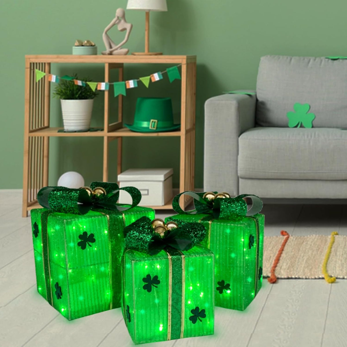 Juego de 3 cajas de regalo iluminadas para decoración de jardín, re...