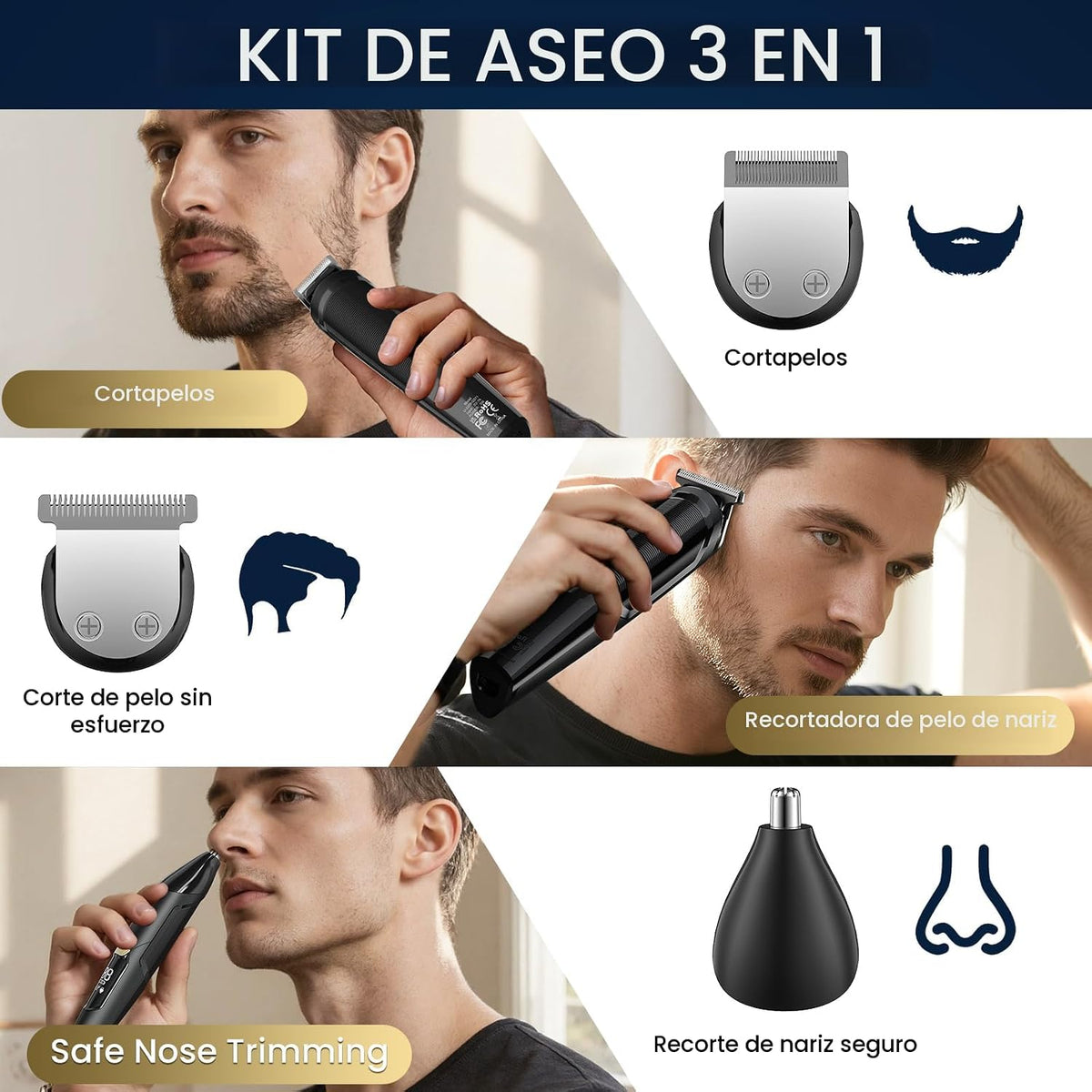 Ufree Recortadora de barba 3 en 1 para hombres, maquinilla de afeit...