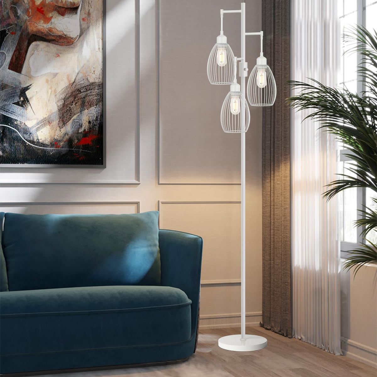Lámpara de pie regulable, 3 bombillas LED Edison de 800LM incluidas...