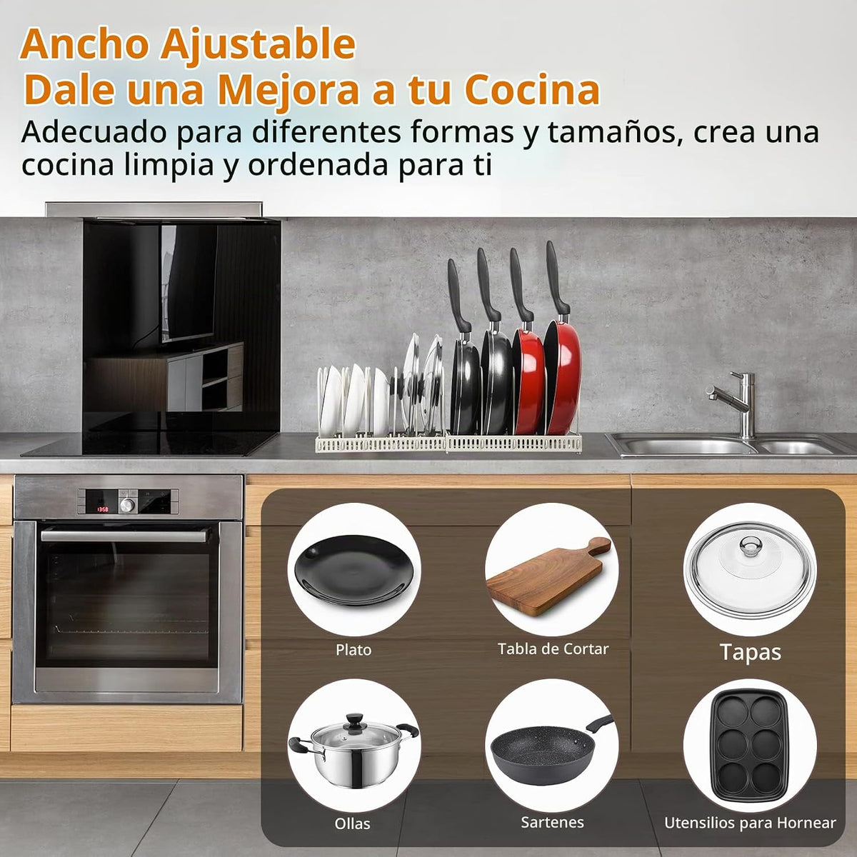ROOHUA Estante organizador de tapas de ollas y sartenes para debajo...