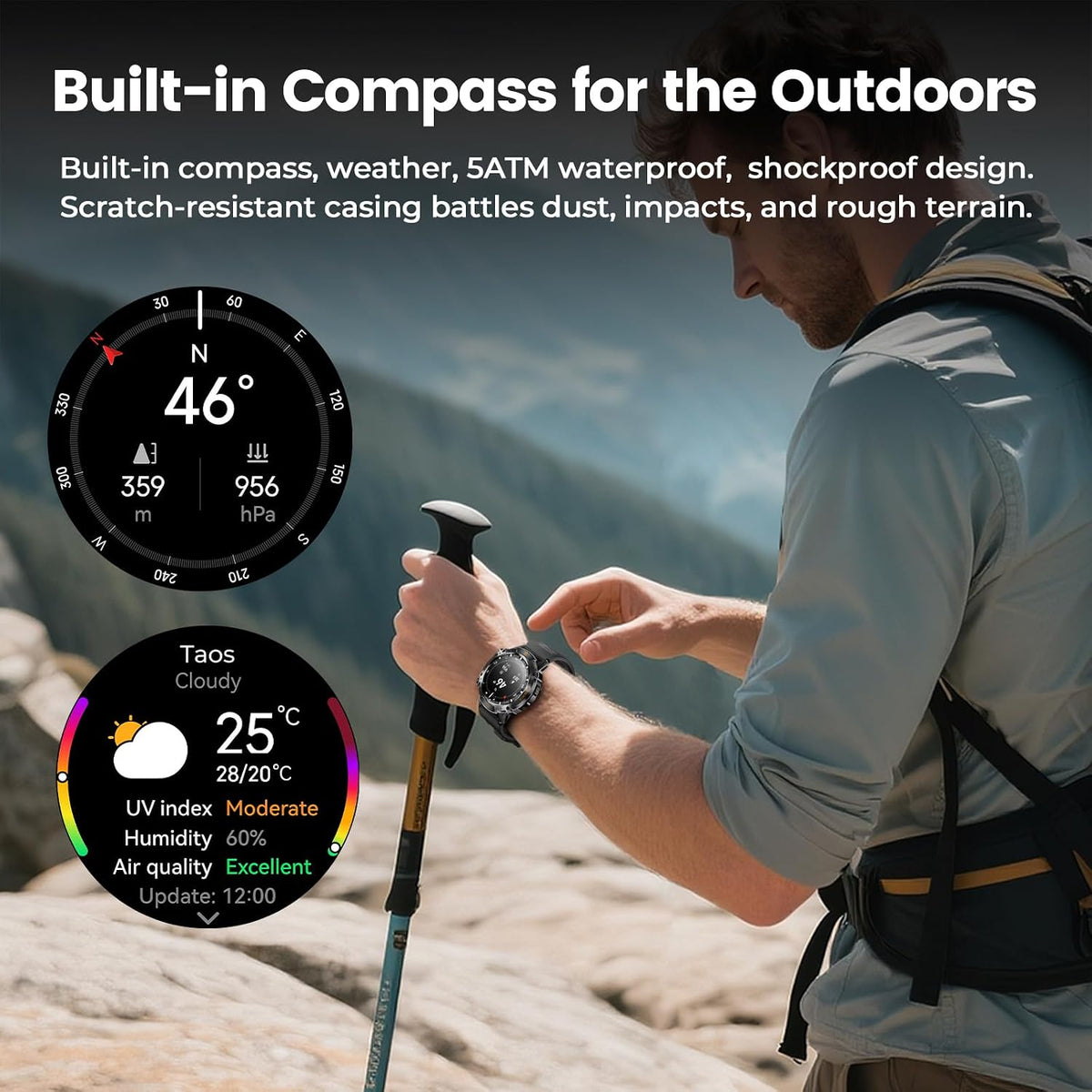 Reloj inteligente para exteriores para hombres, 1,43" AMOLED, resis...
