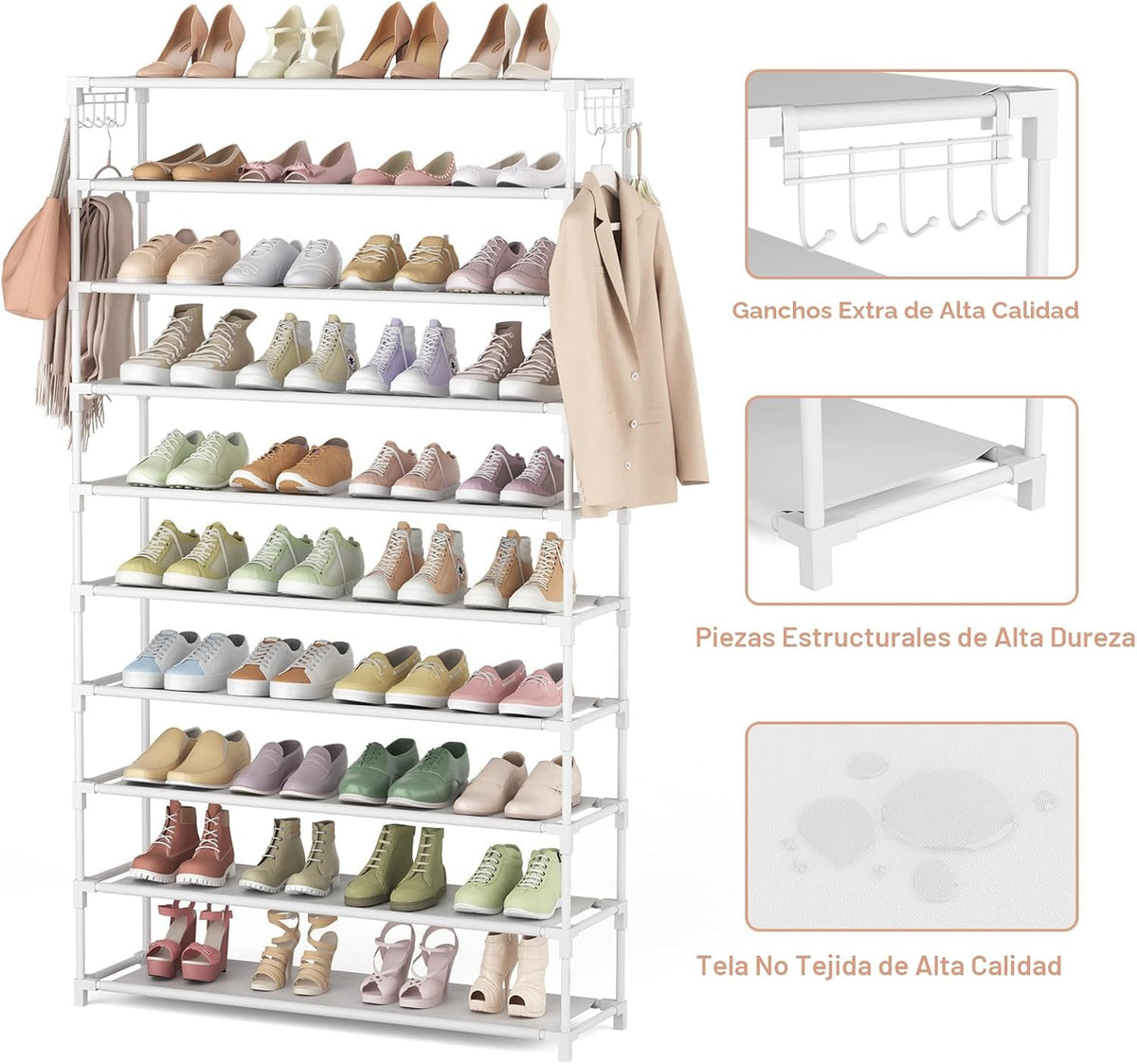 LANTEFUL Zapatero de 10 niveles, 50 pares, organizador de zapatos a...