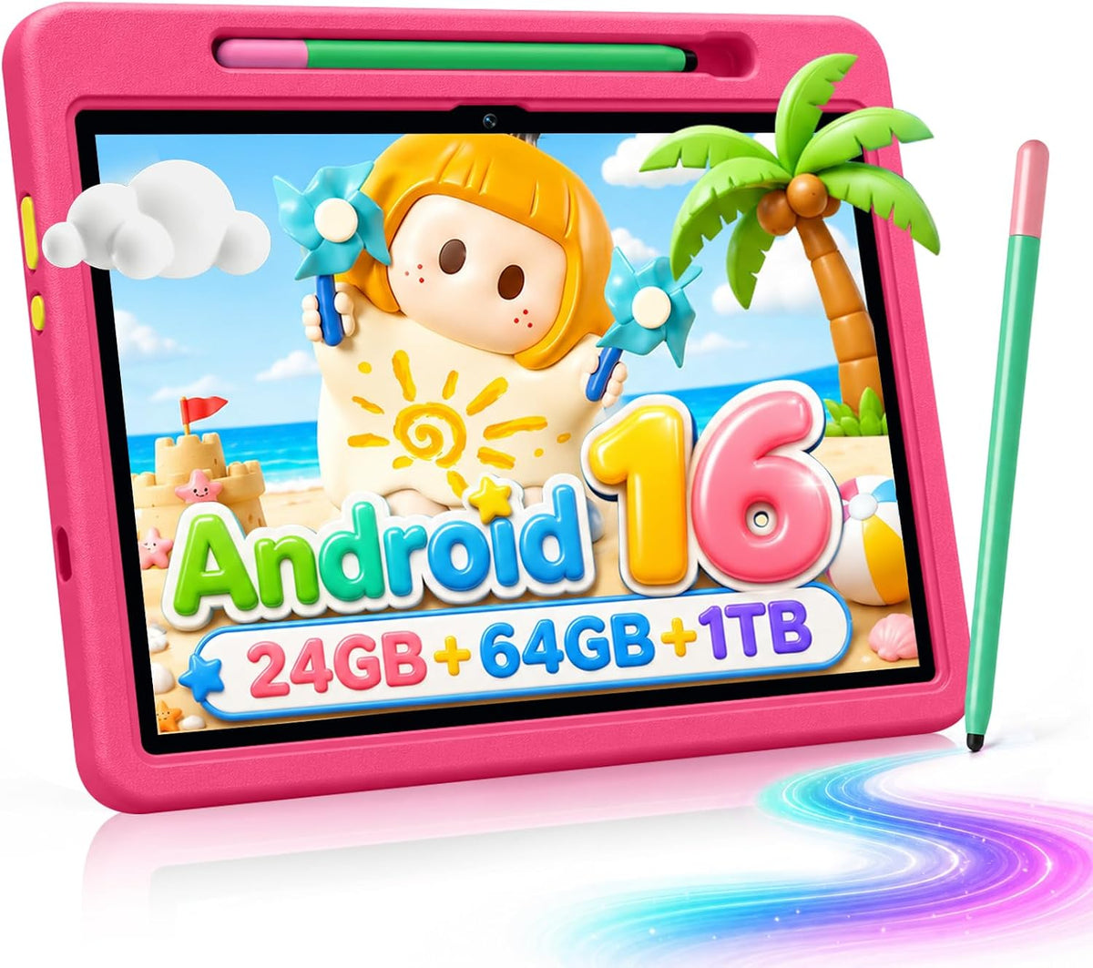 Android 16 Kids Tablet HD de 10 pulgadas con lápiz capacitivo y fun...