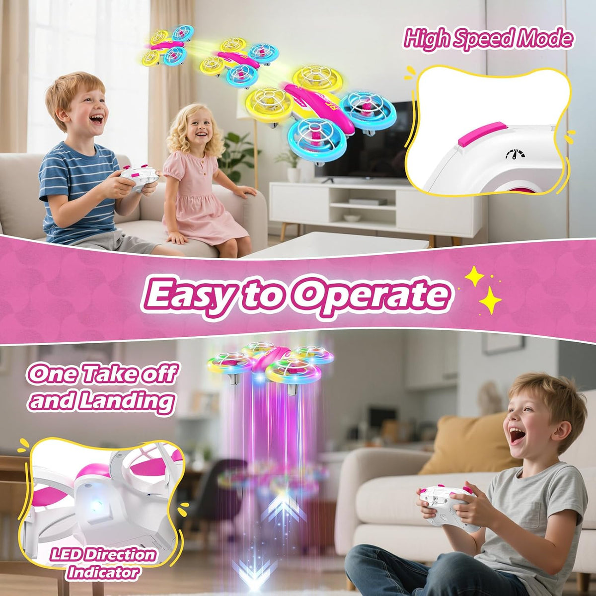 FUNPX - Dron LED RC para niñas, regalo de cumpleaños de Navidad par...