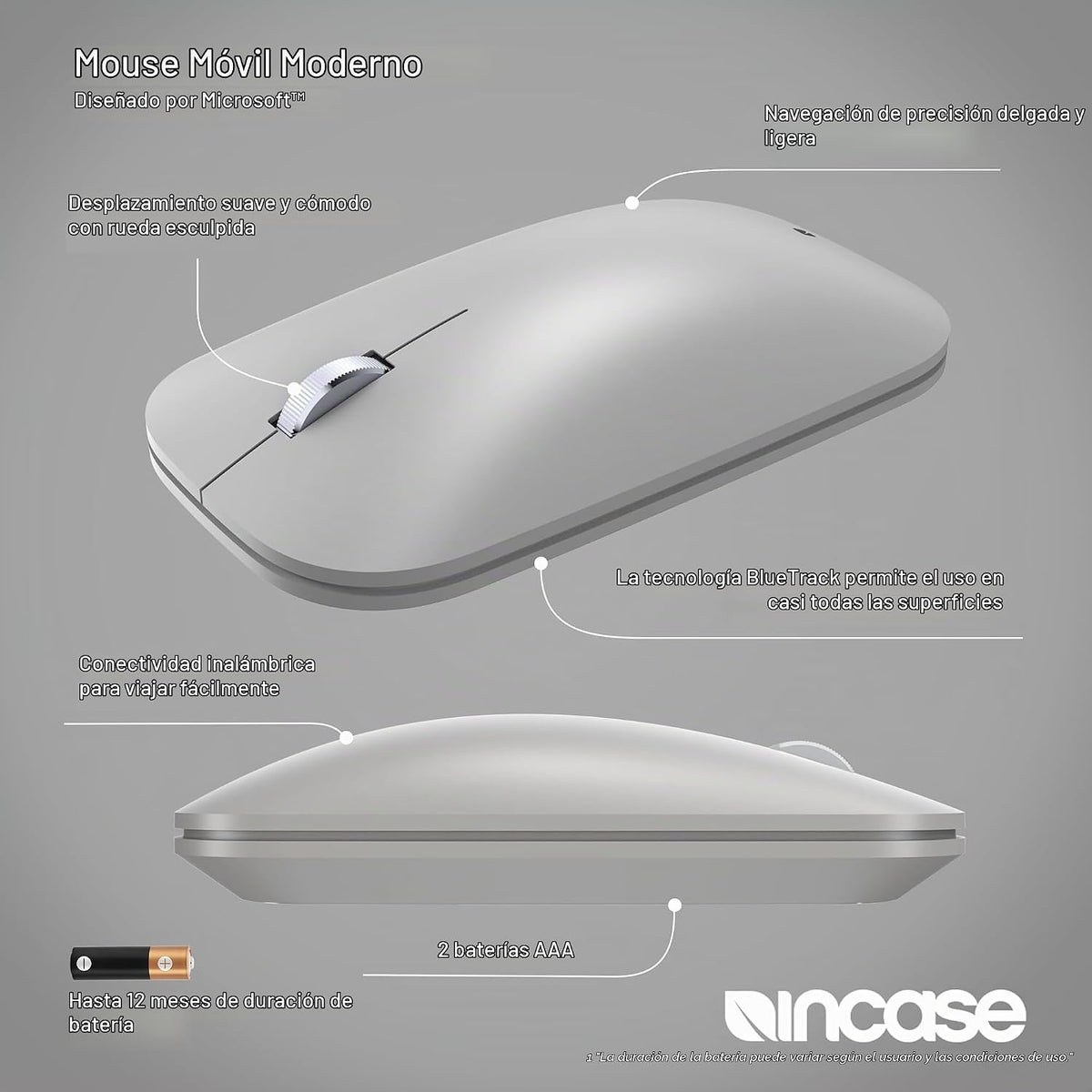Ratón móvil moderno de Incase diseñado por Microsoft, inalámbrico,...