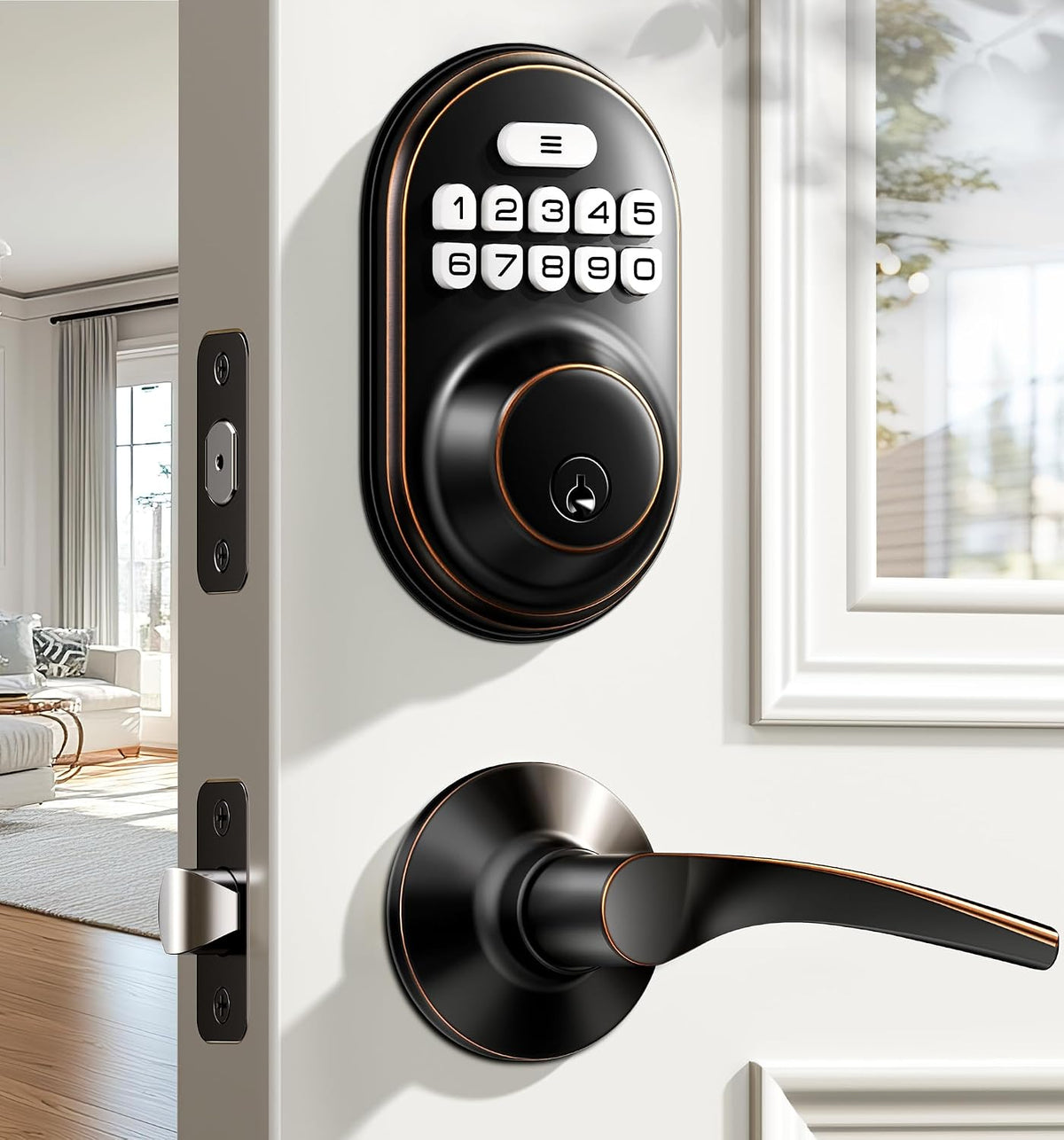Veise RZ-C Cerradura de puerta de entrada sin llave con 2 manijas d...