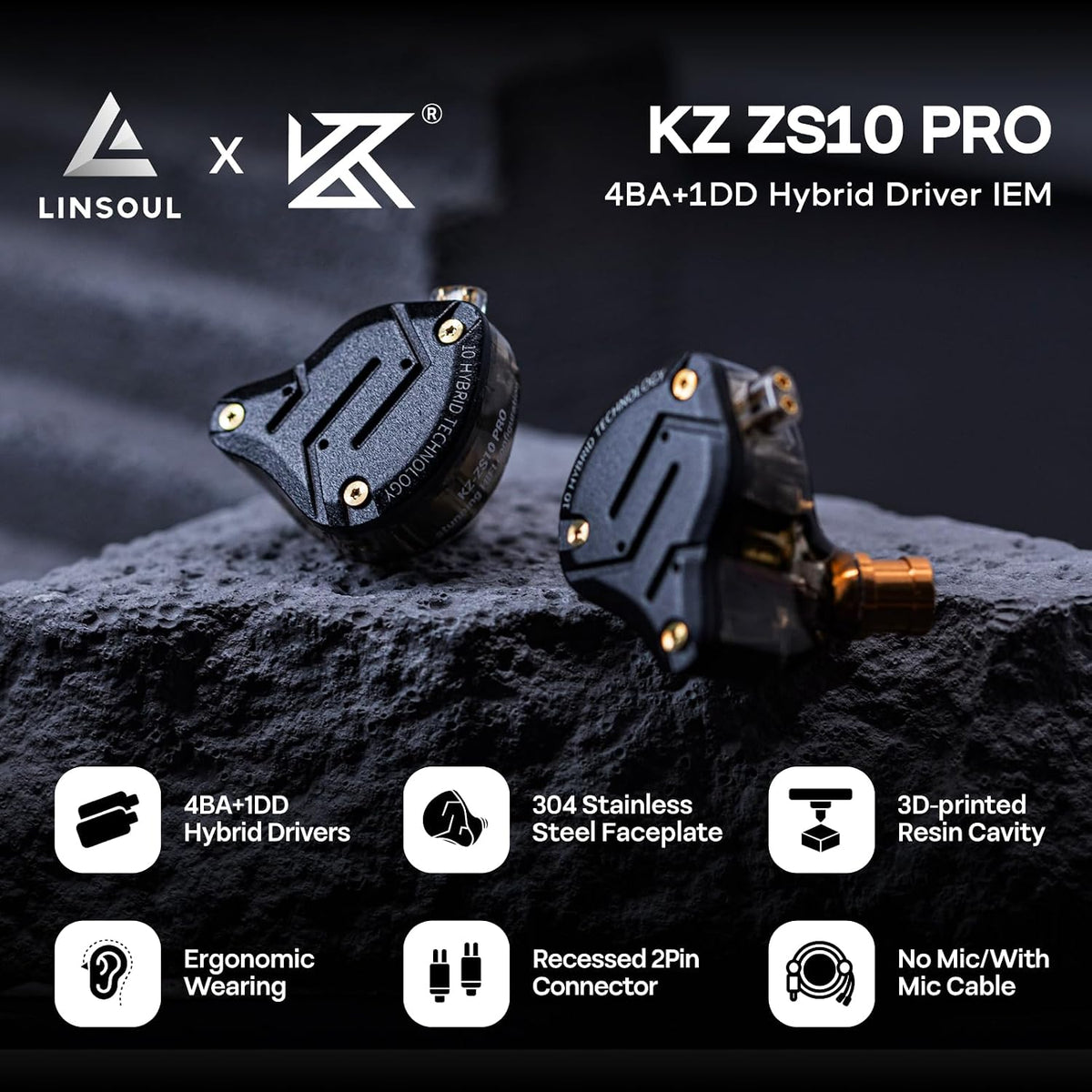 Linsoul KZ ZS10 Pro, Audífonos intraurales HiFi con 5 controladores...