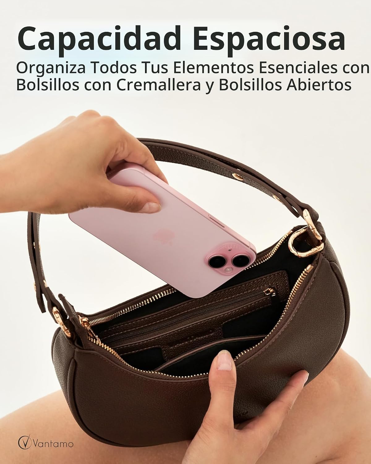 Bolsos Vantamo para mujer con forma de media luna con protección RF...