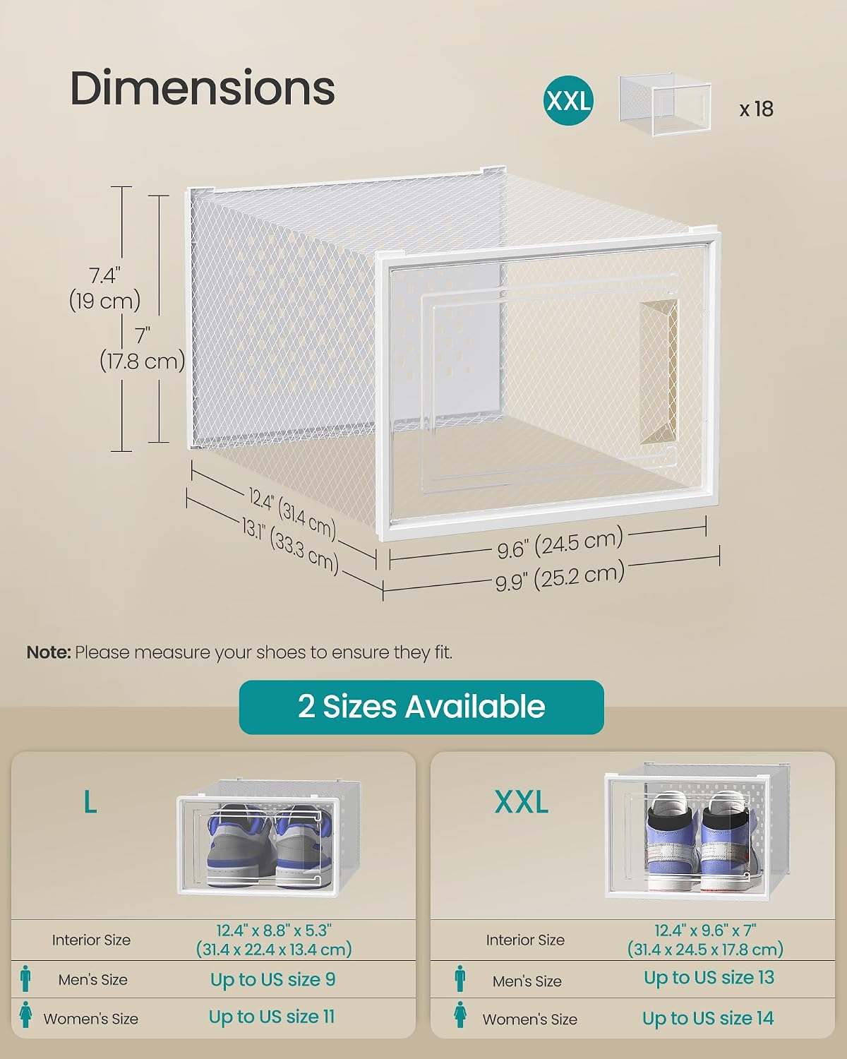 SONGMICS Cajas de zapatos, caja de plástico transparente, paquete d...