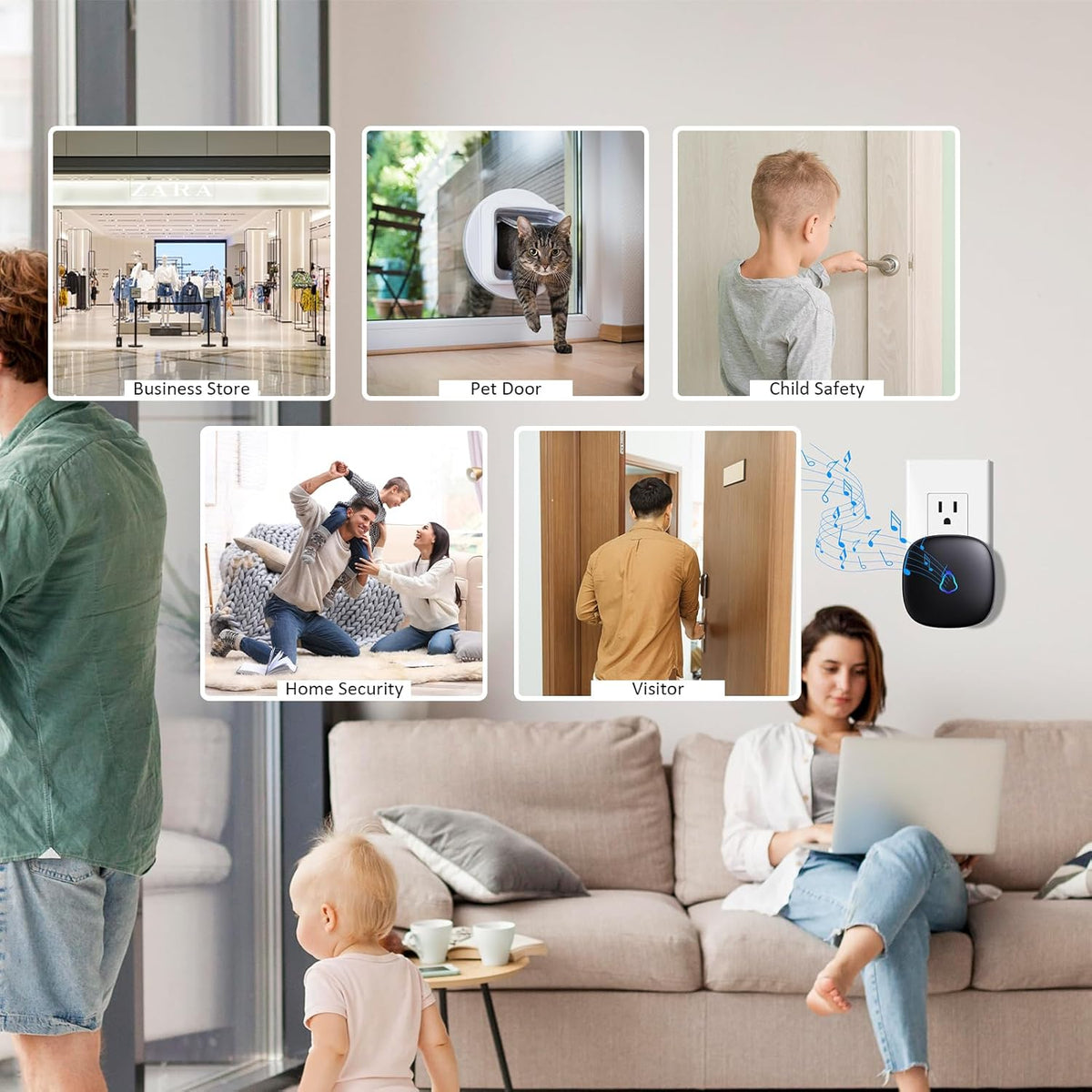 Alarma inalámbrica con sensor de movimiento para interiores, 1 dete...
