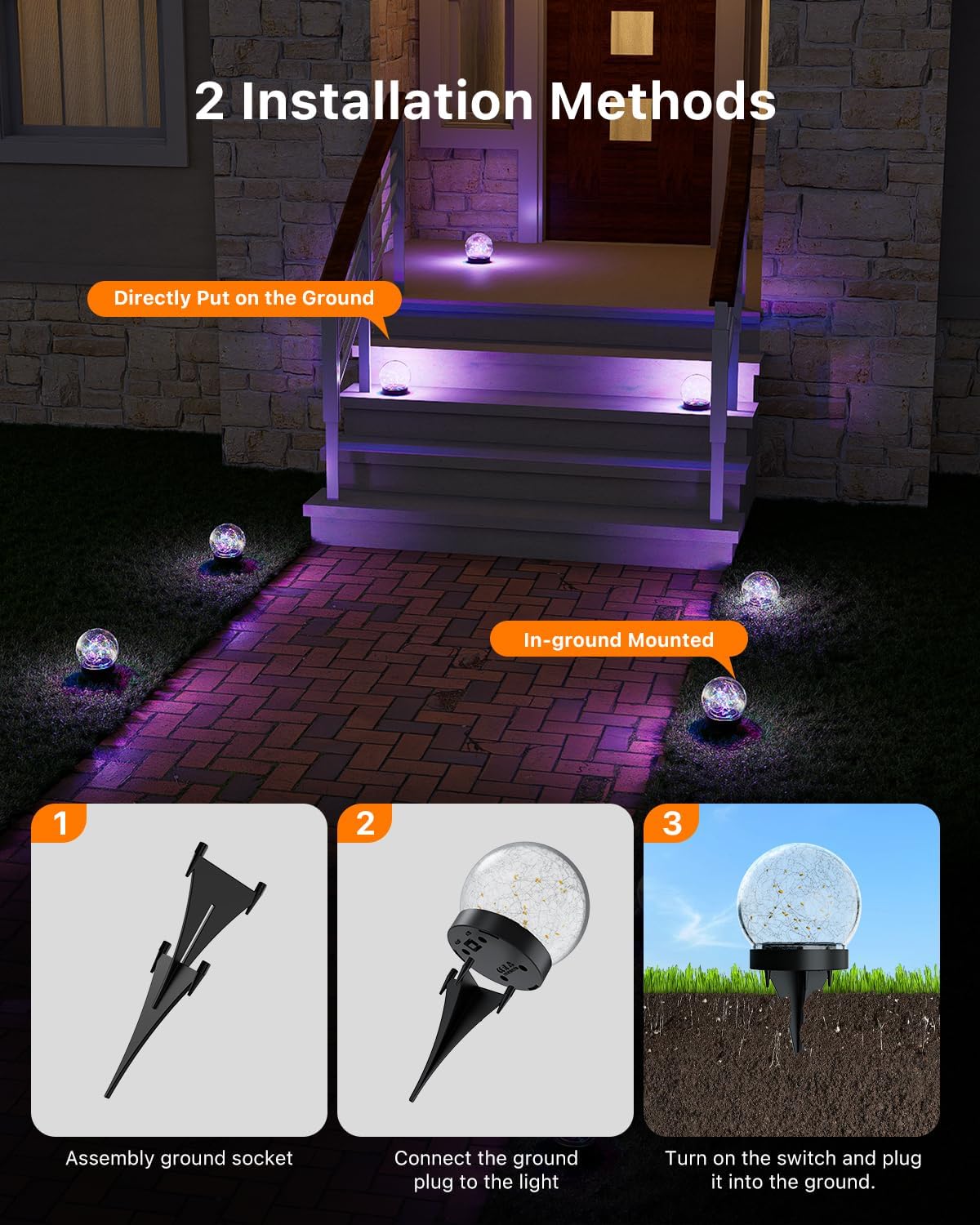 GVSHINE Paquete de 4 luces de orbe de vidrio agrietado multicolor d...