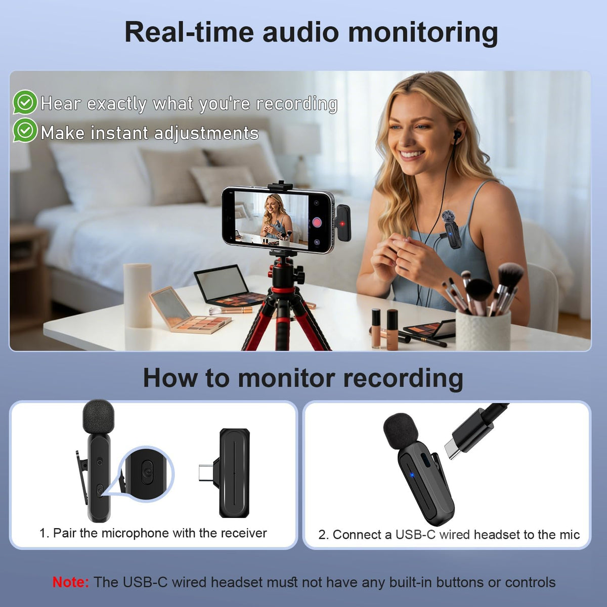 Mini micrófono inalámbrico Lavalier para iPhone, Android con estuch...