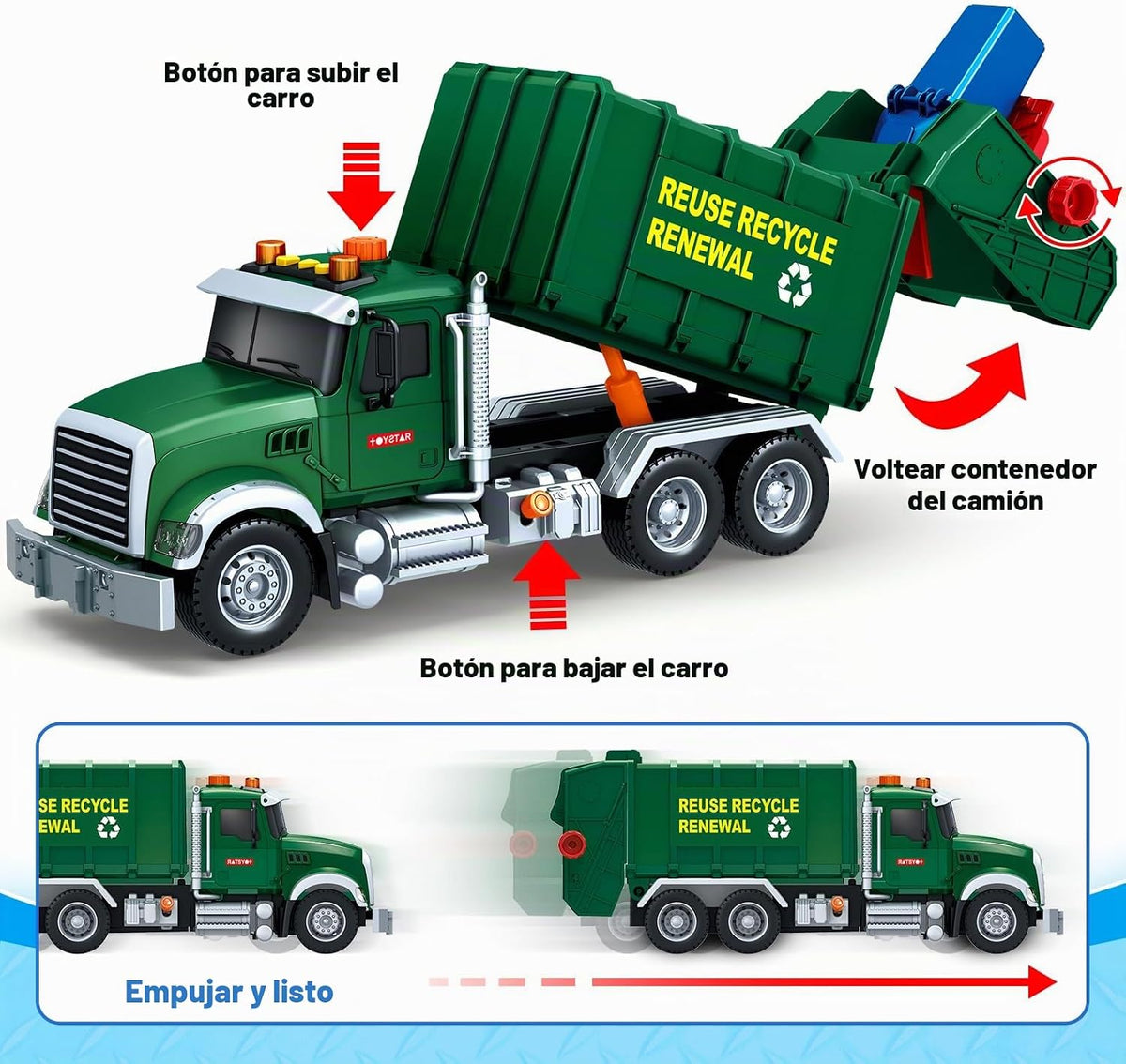 Juguetes para niños de 3, 4, 5, 6, 7, 8 años, camión de basura gran...
