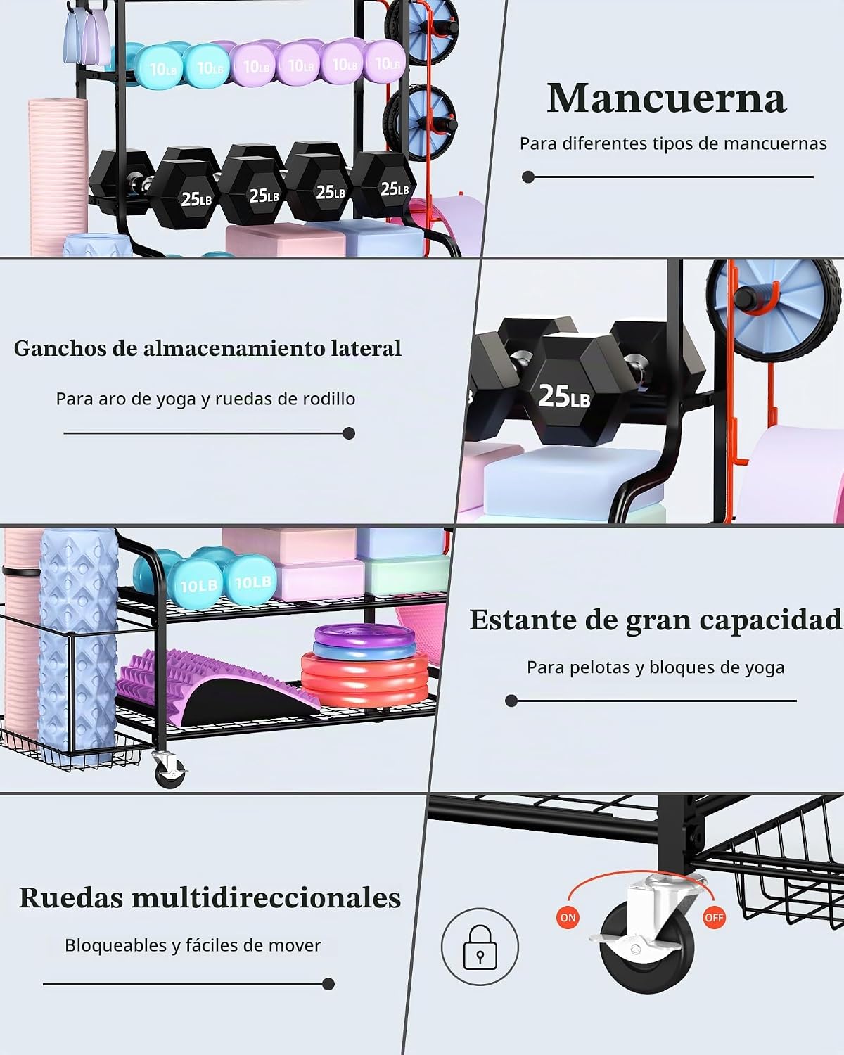 Mythinglogic Estante de gimnasio en casa para mancuernas, esterilla...
