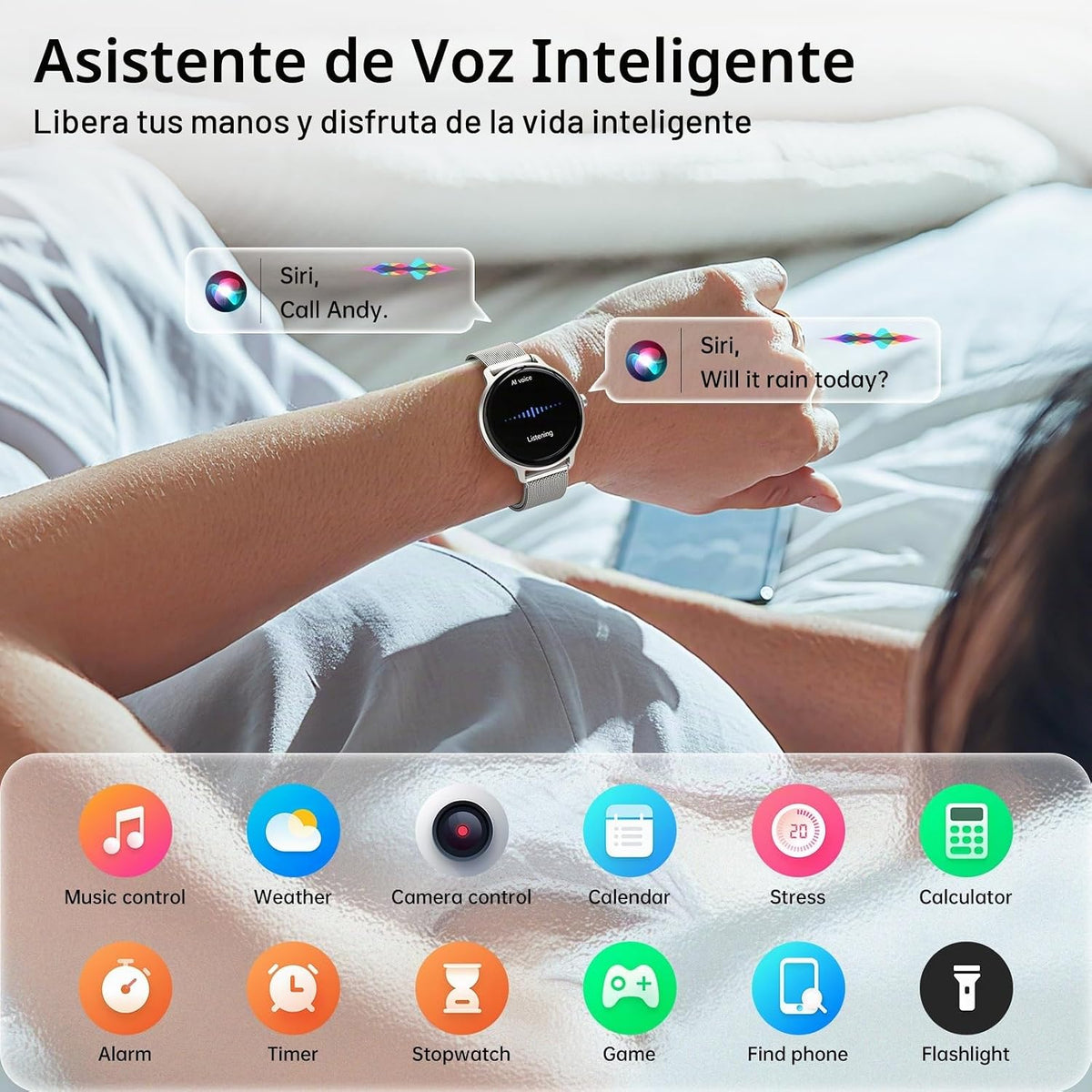 Reloj inteligente para mujer, reloj inteligente AMOLED HD de 1.27 p...