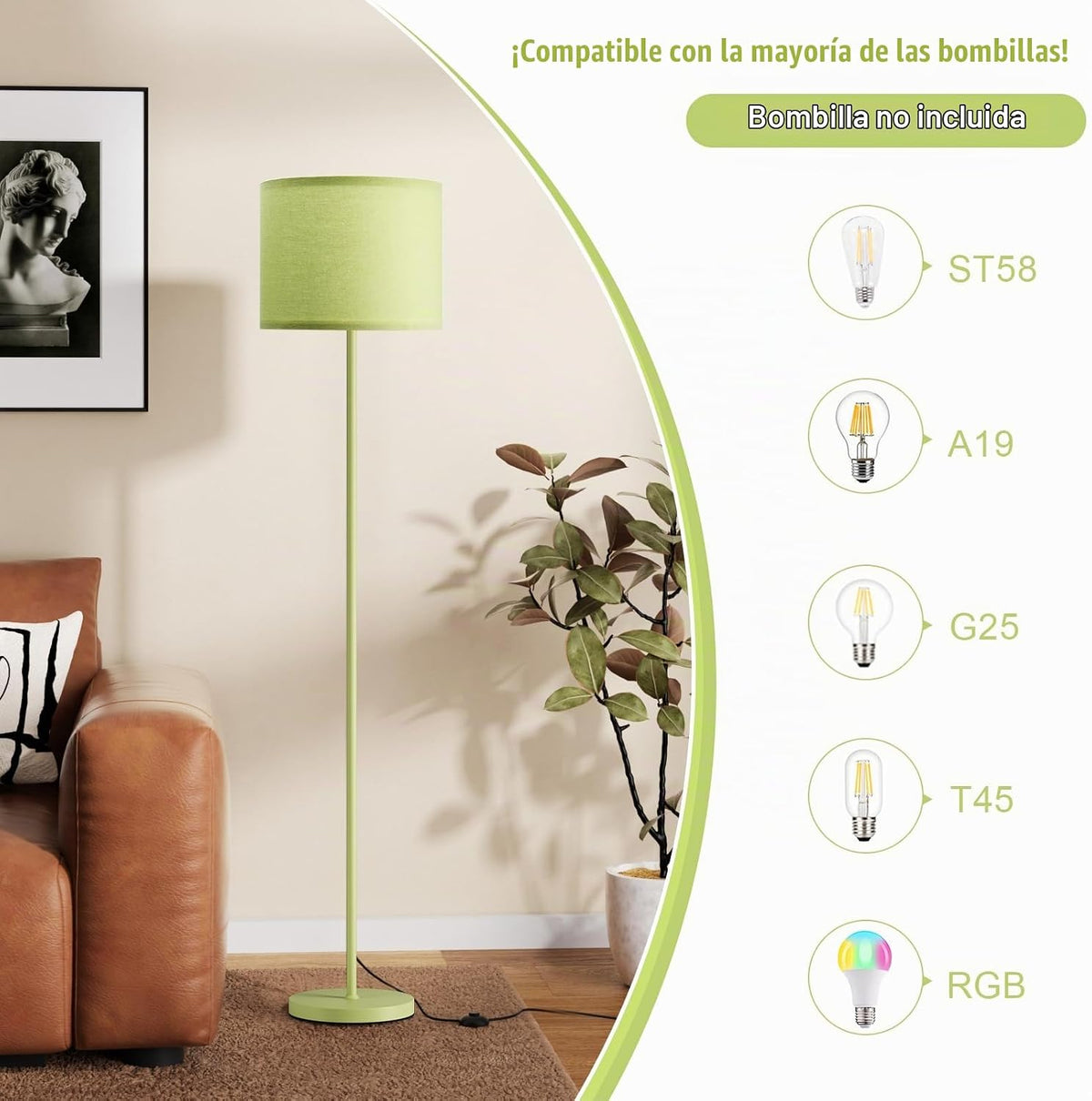 Ambimall Lámpara de pie moderna de 60 pulgadas con pantalla, lámpar...