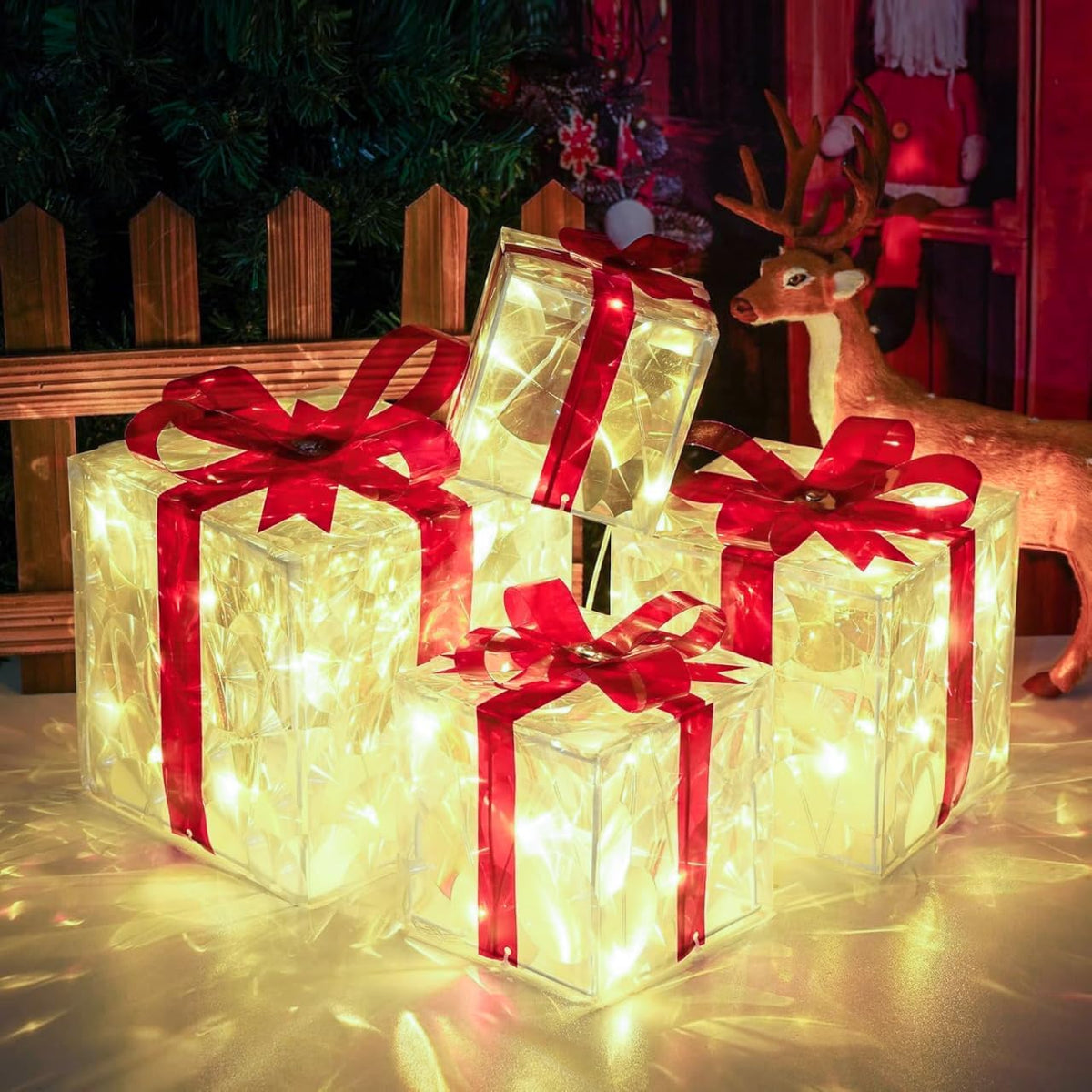 Juego de 4 cajas de regalo iluminadas de Navidad, decoración de reg...
