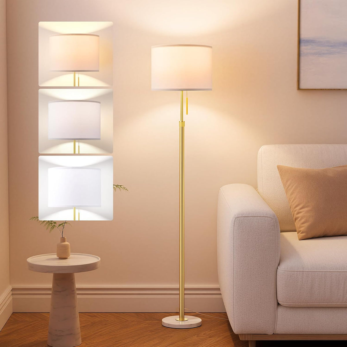 Ambimall Lámpara de pie moderna dorada ajustable en altura, oro y b...