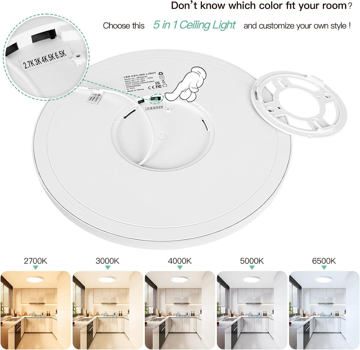 Brightever Lámpara de techo LED de montaje empotrado de 12 pulgadas...