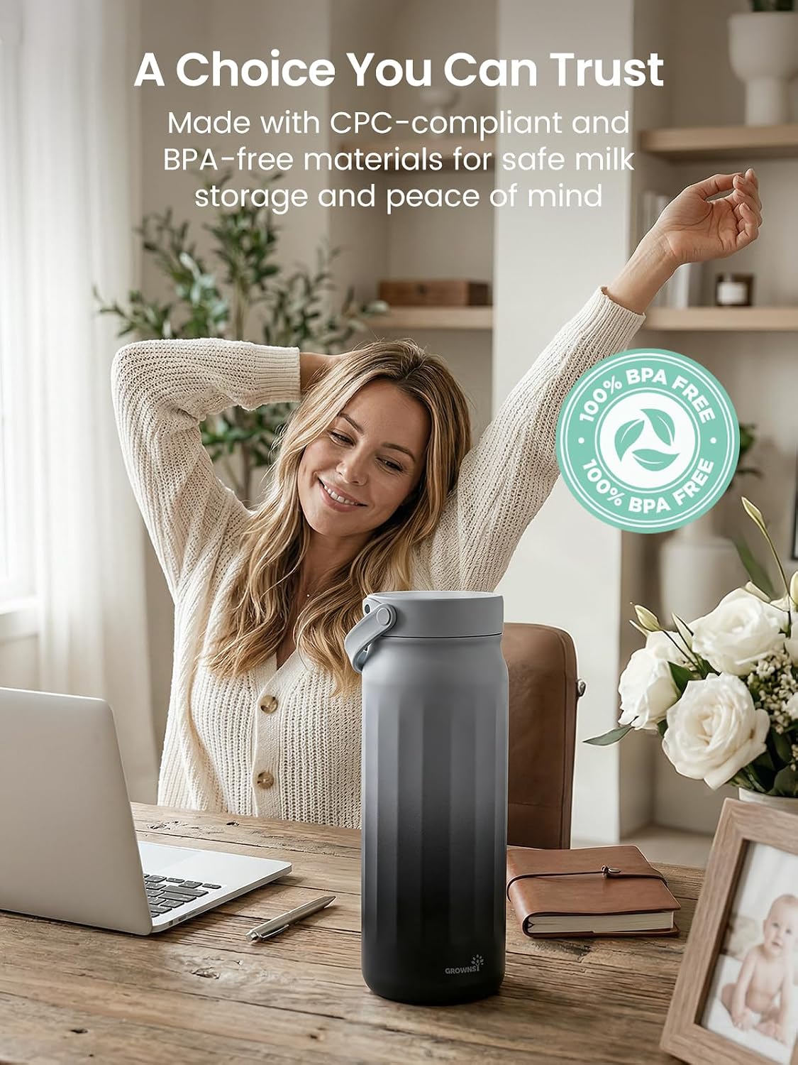 Grownsy Enfriador portátil de leche materna de 22 oz para trabajo y...