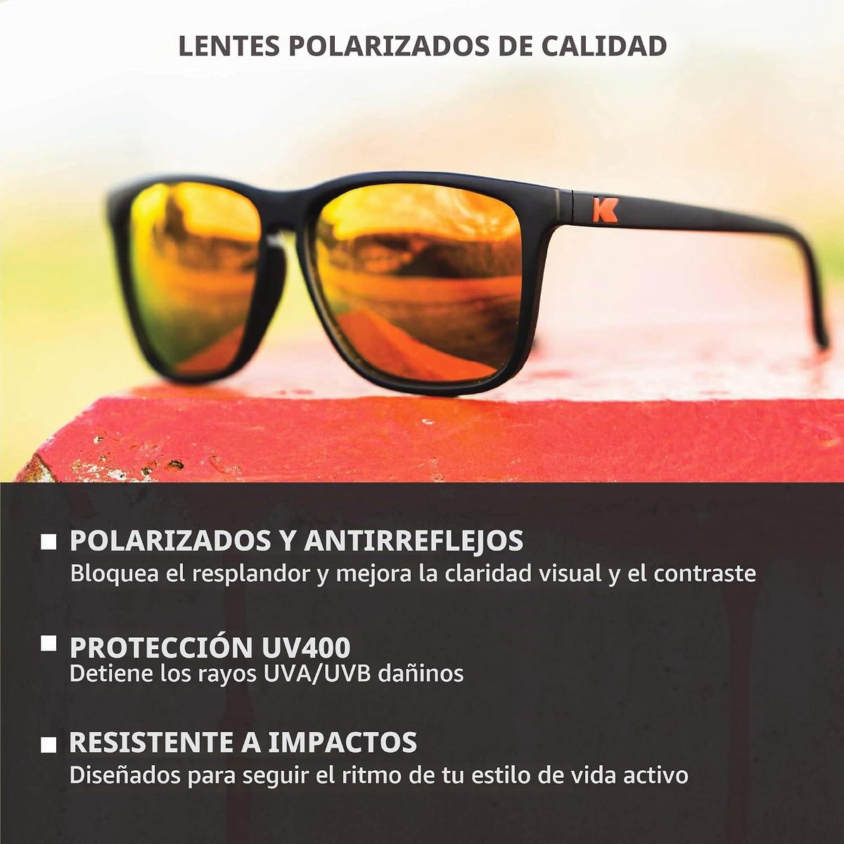 Knockaround Gafas de sol polarizadas cuadradas para hombres y mujer...