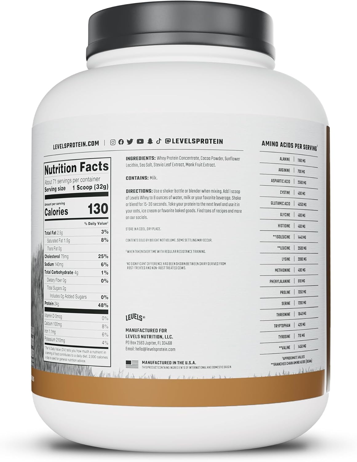 Levels - Proteína de suero en polvo, sin artificiales, doble chocol...