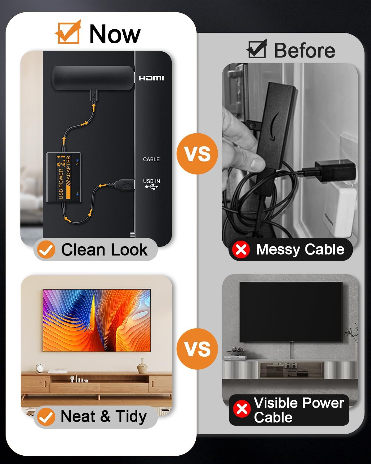 Adaptador de cable de alimentación USB para Fire TV Stick, alimenta...