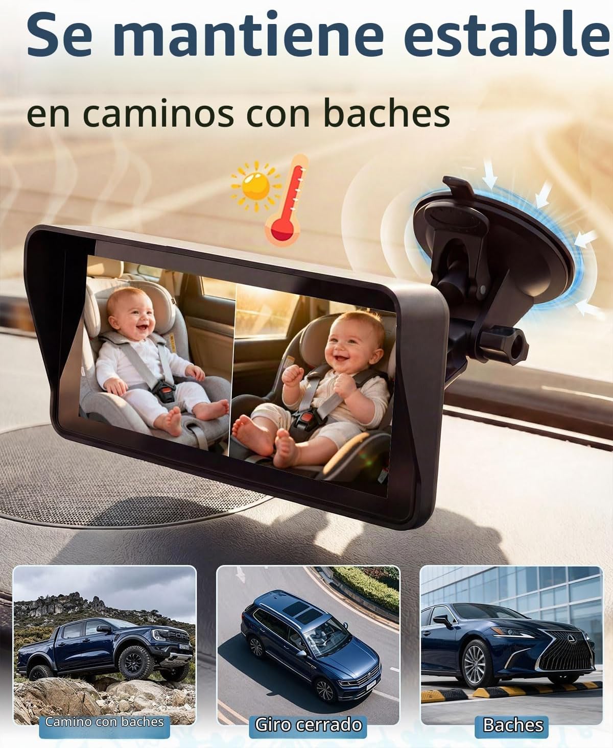 Cámara para coche de bebé para 2 niños para asiento: pantalla ultra...