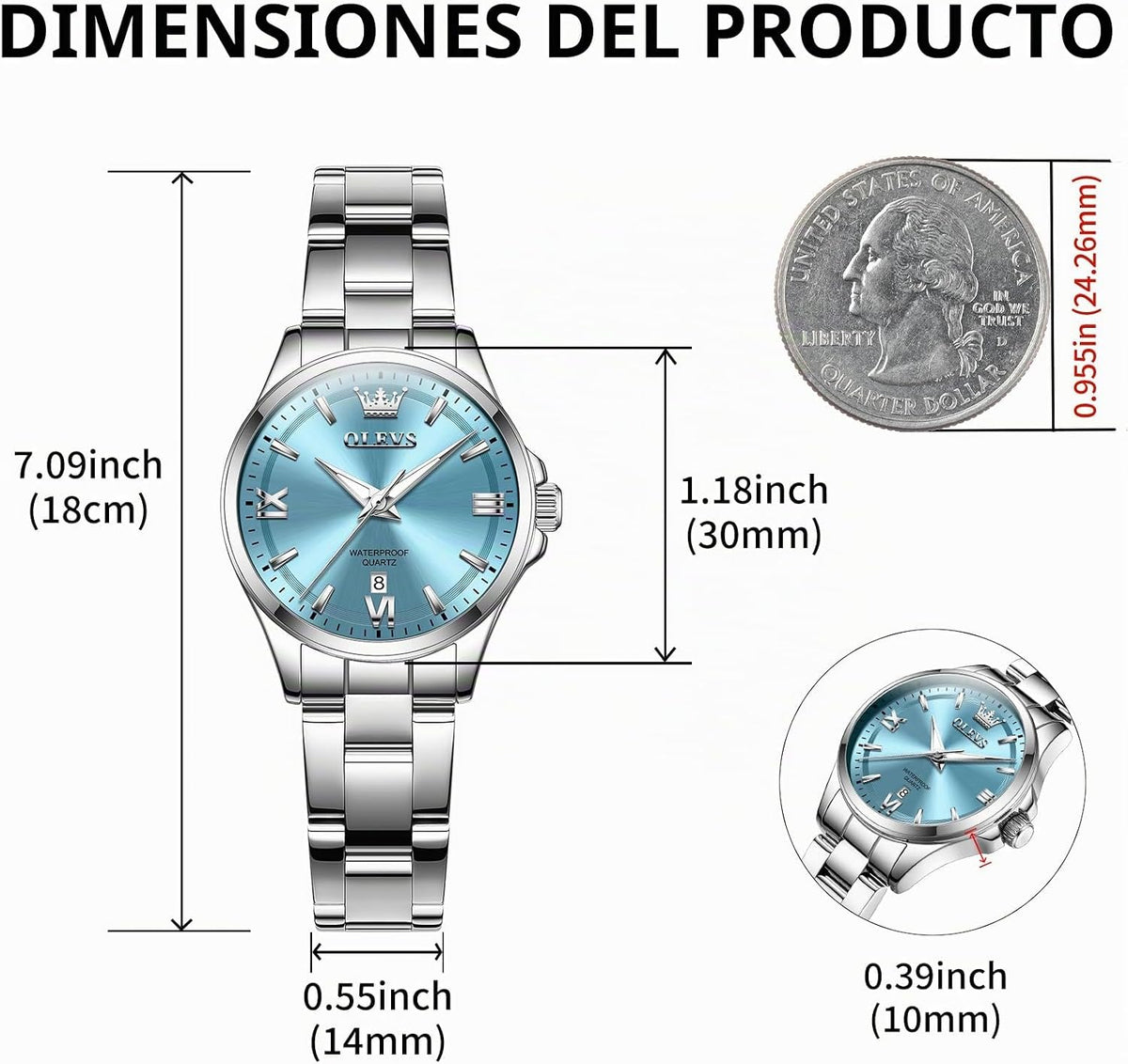 OLEVS Reloj Mujer Reloj Analógico Luminoso Vestido de Acero Inoxida...