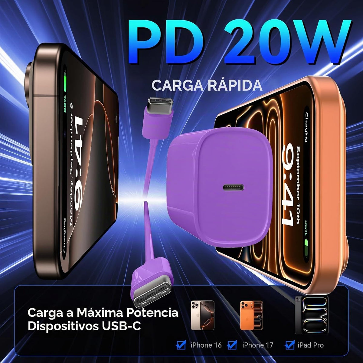 Teléfono 18 17 16 Pro Max Cargador Carga Rápida, 20W Teléfono Duo U...