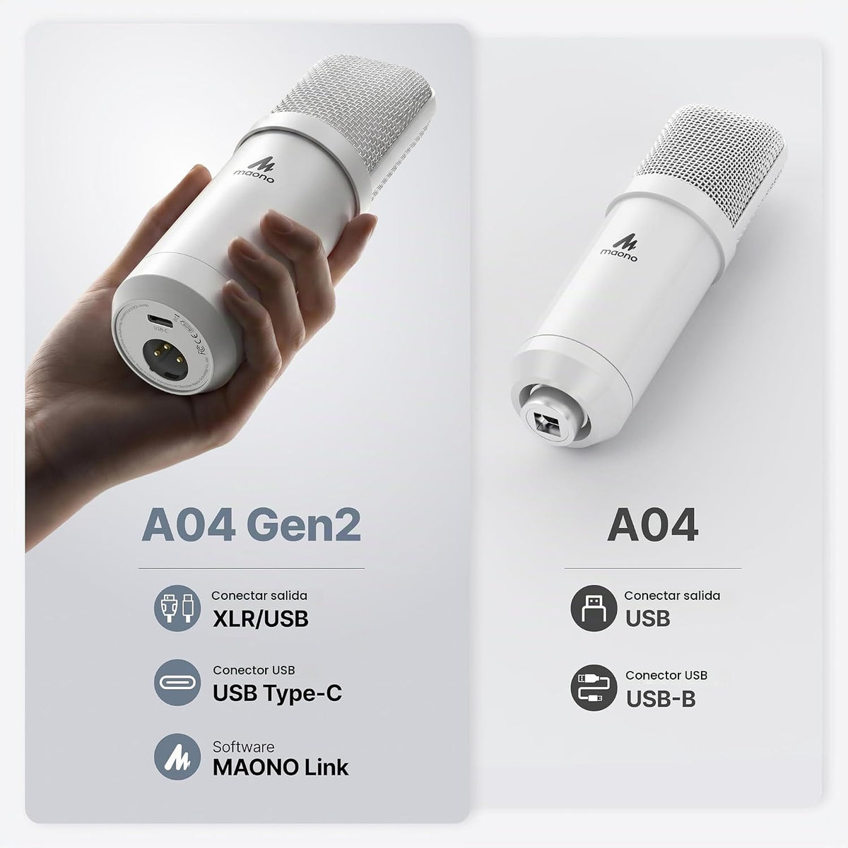 MAONO Micrófono de condensador XLR\/USB blanco A04 Gen2 para grabac...