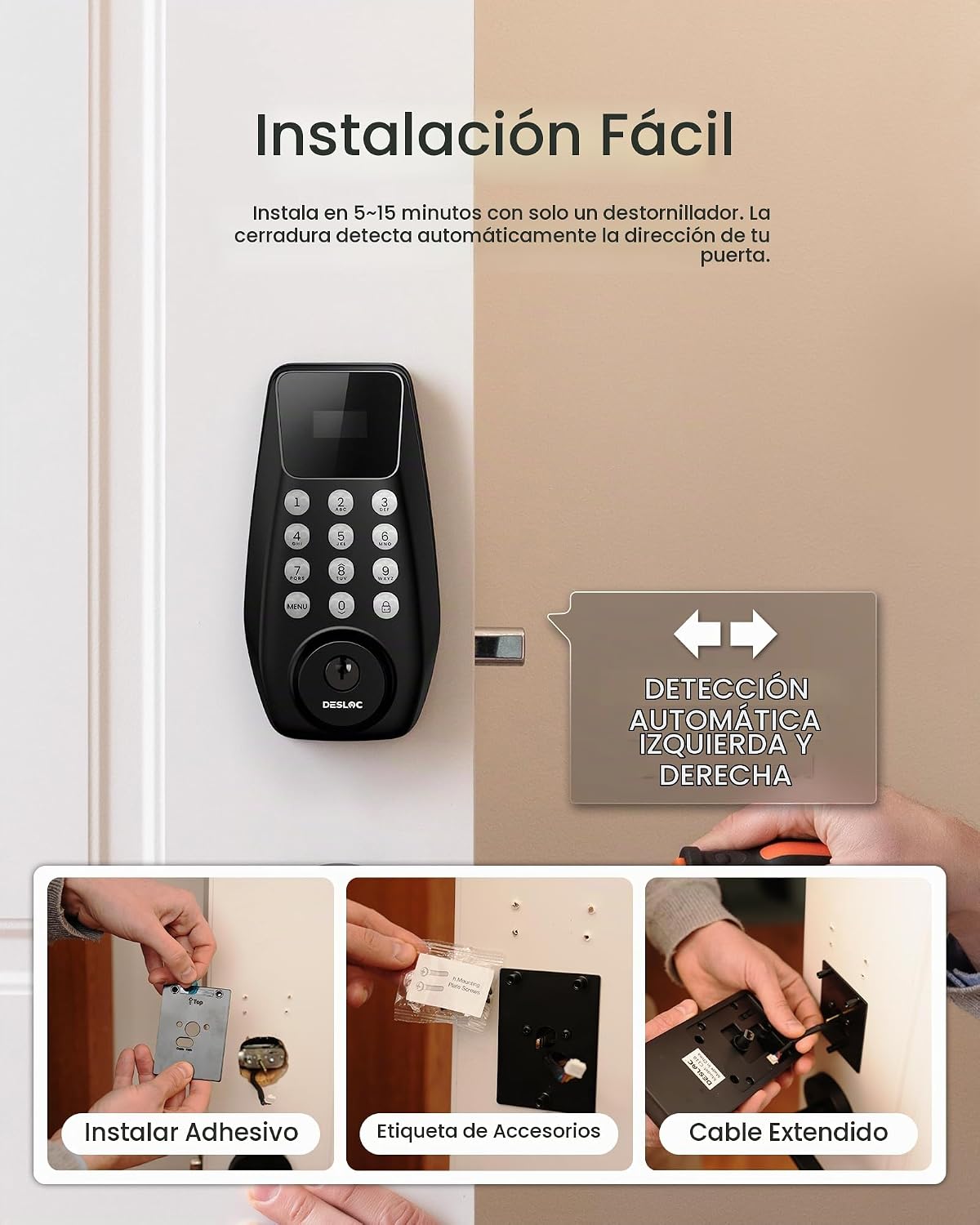 DESLOC Cerradura de puerta de entrada sin llave C100 con juego de m...